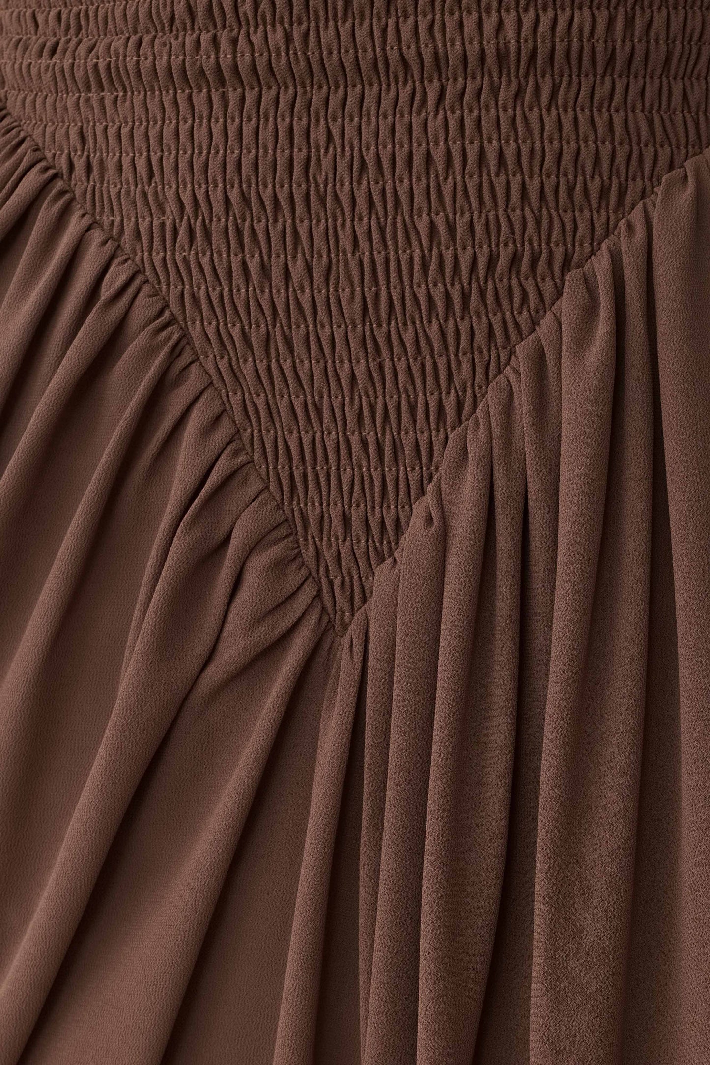 Nola Shirred Asymmetric Midi Dress - Mocha