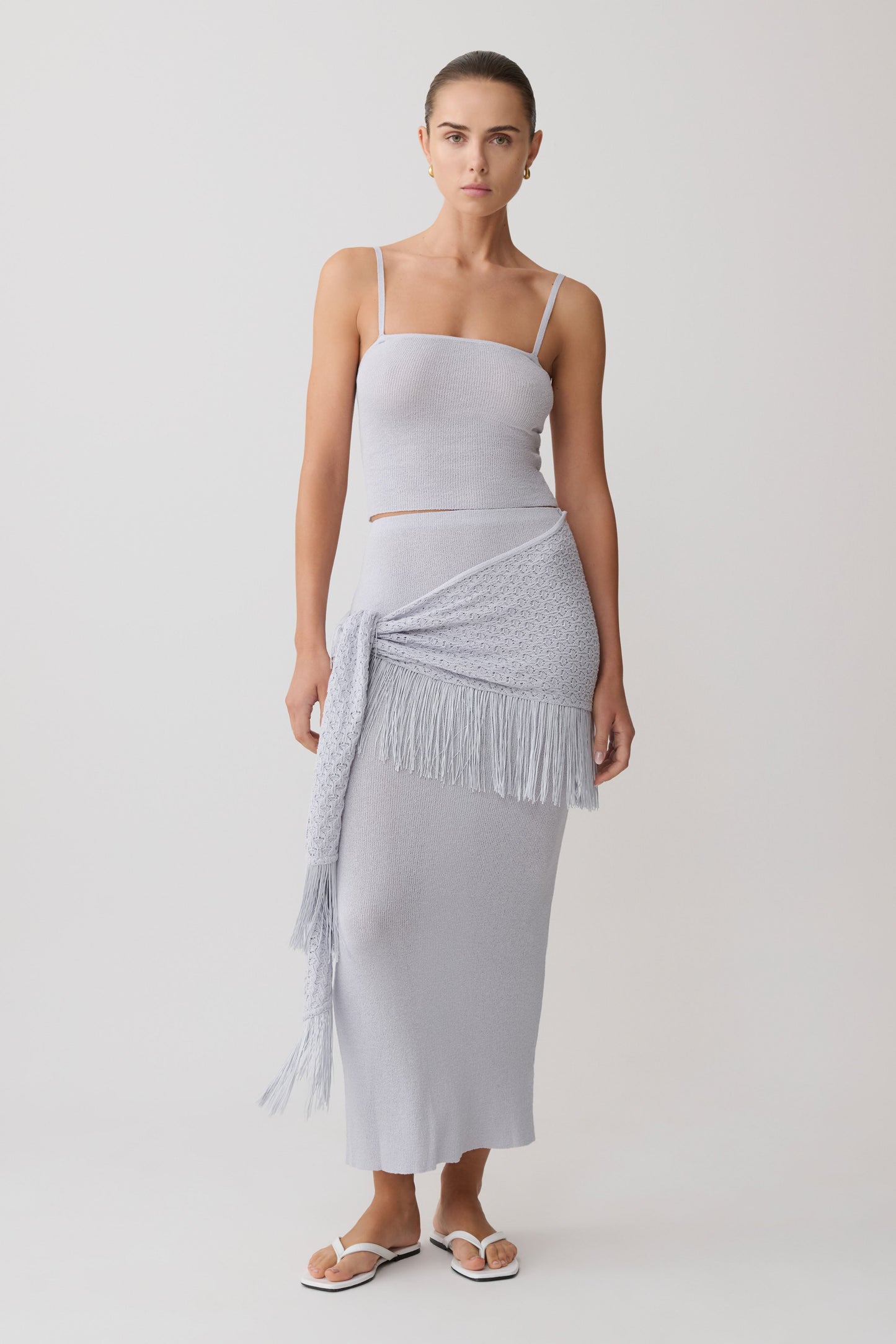 Jaytee Knit Maxi Skirt With Fringe Tie - Sky Blue