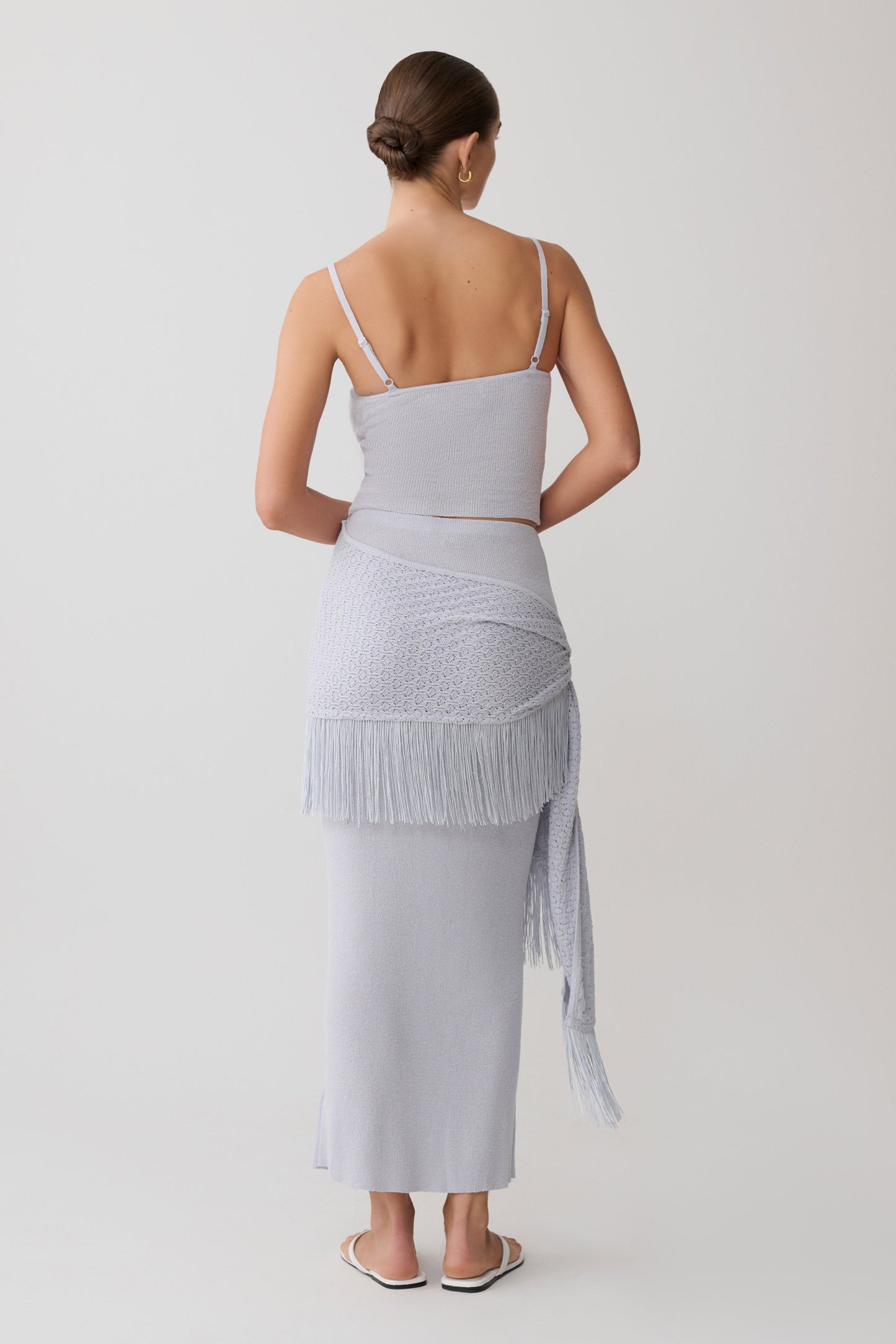 Jaytee Knit Maxi Skirt With Fringe Tie - Sky Blue