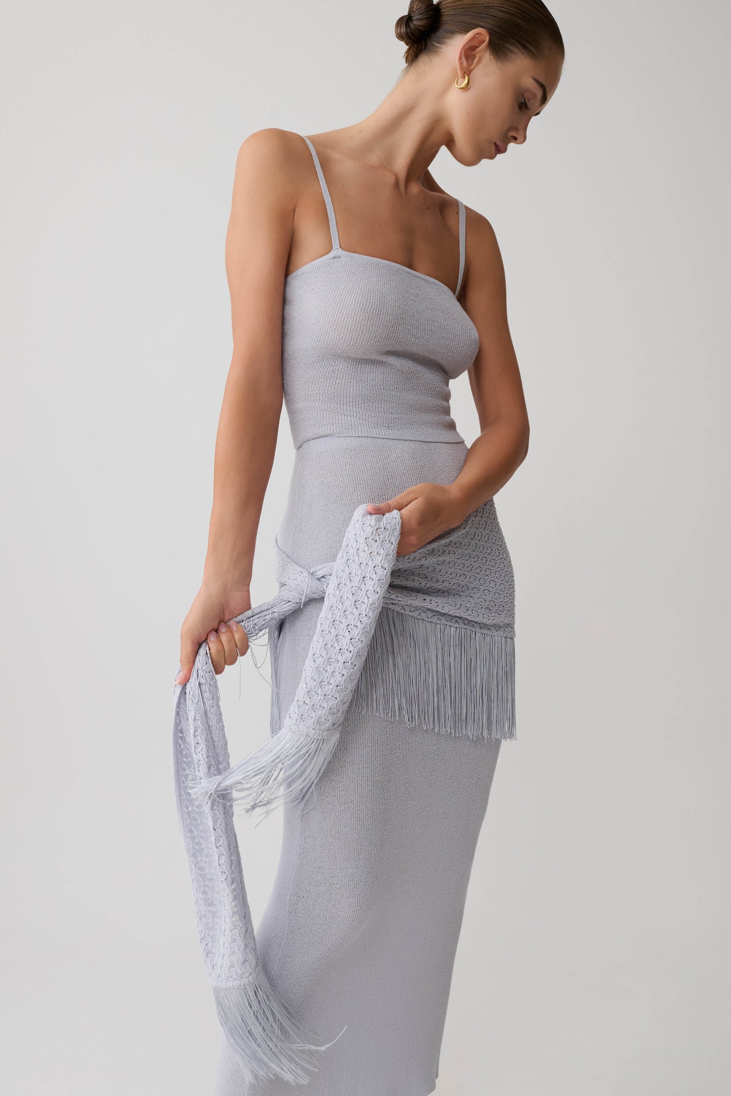 Jaytee Knit Maxi Skirt With Fringe Tie - Sky Blue