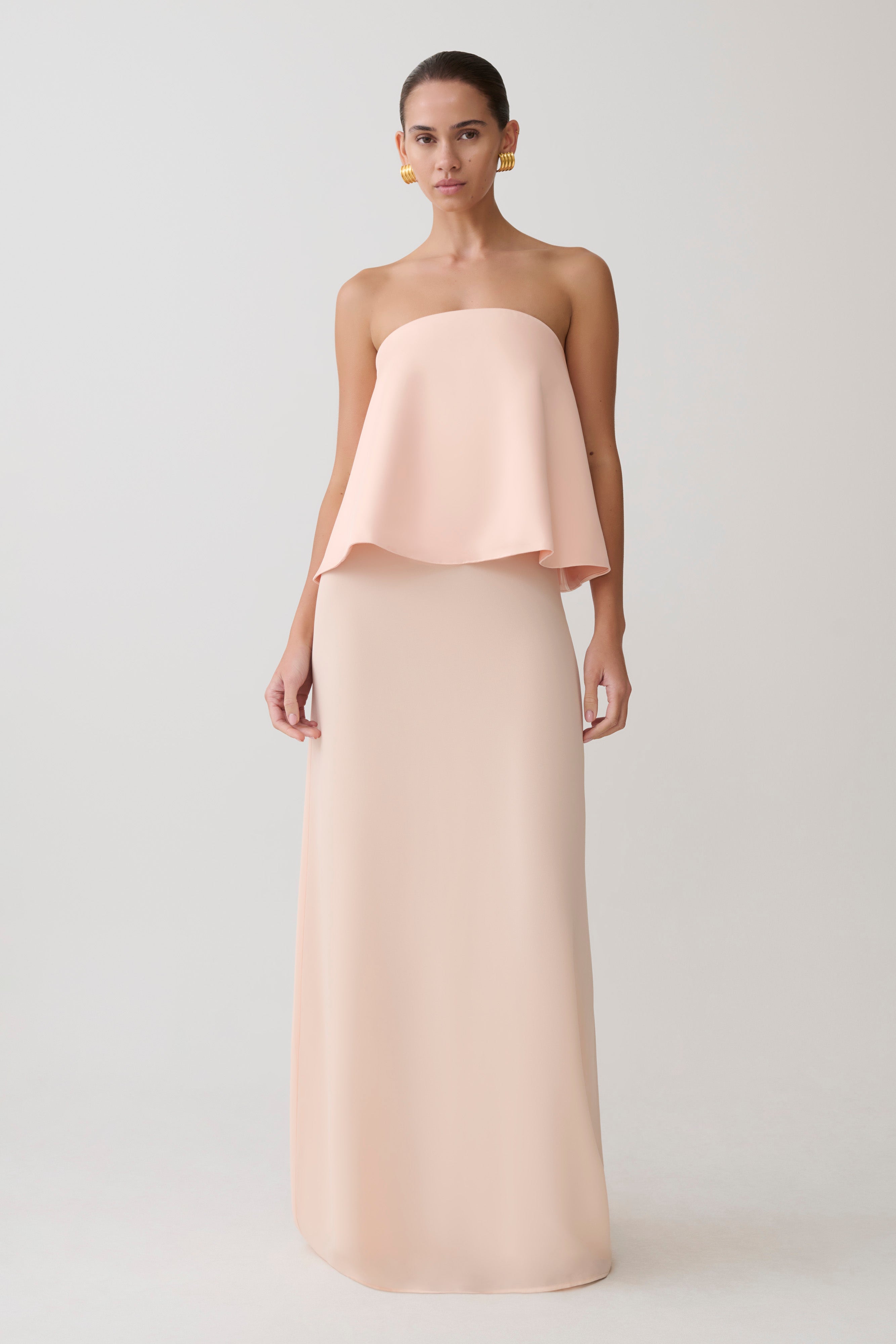Sophia Satin Strapless Maxi Dress / Peach | MESHKI