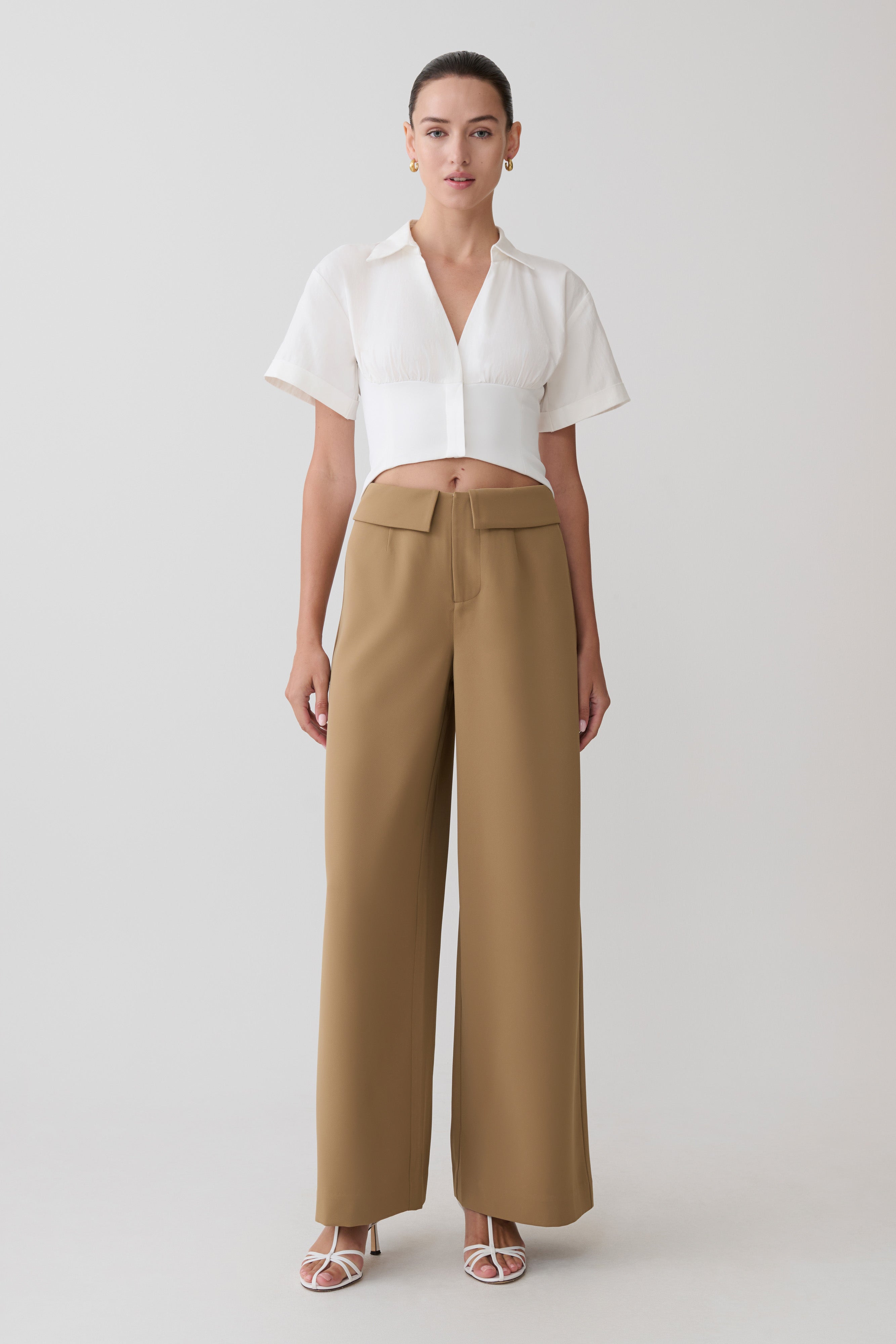 Tanya Wide Leg Suiting Pants - Camel | MESHKI US