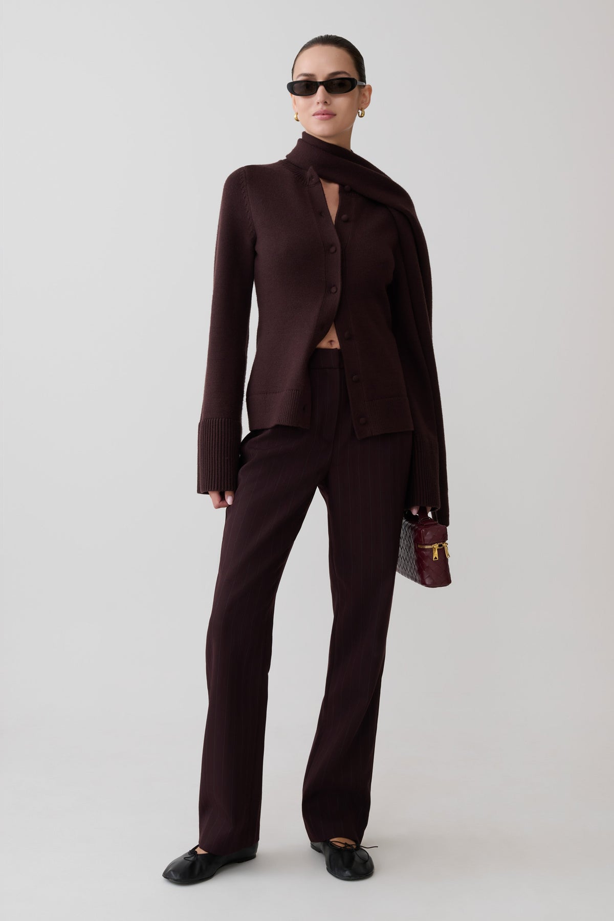 Lara Knit Cardigan With Scarf - Chocolate