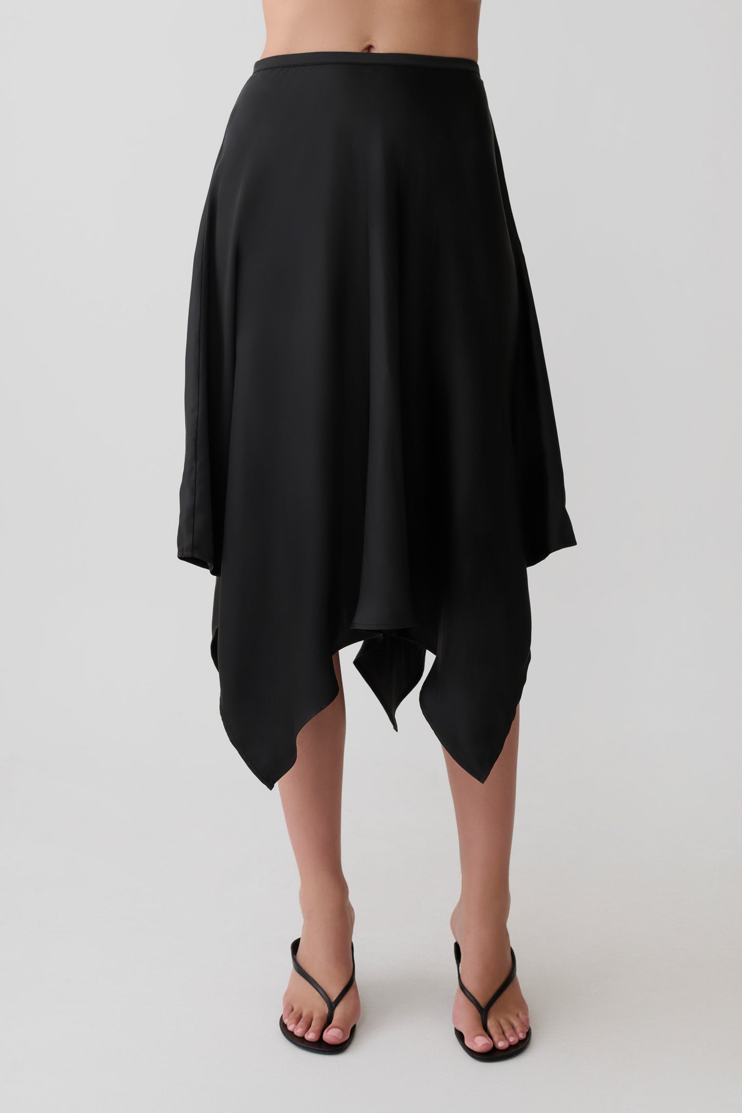 Coralie Asymmetric Satin Midi Skirt - Black
