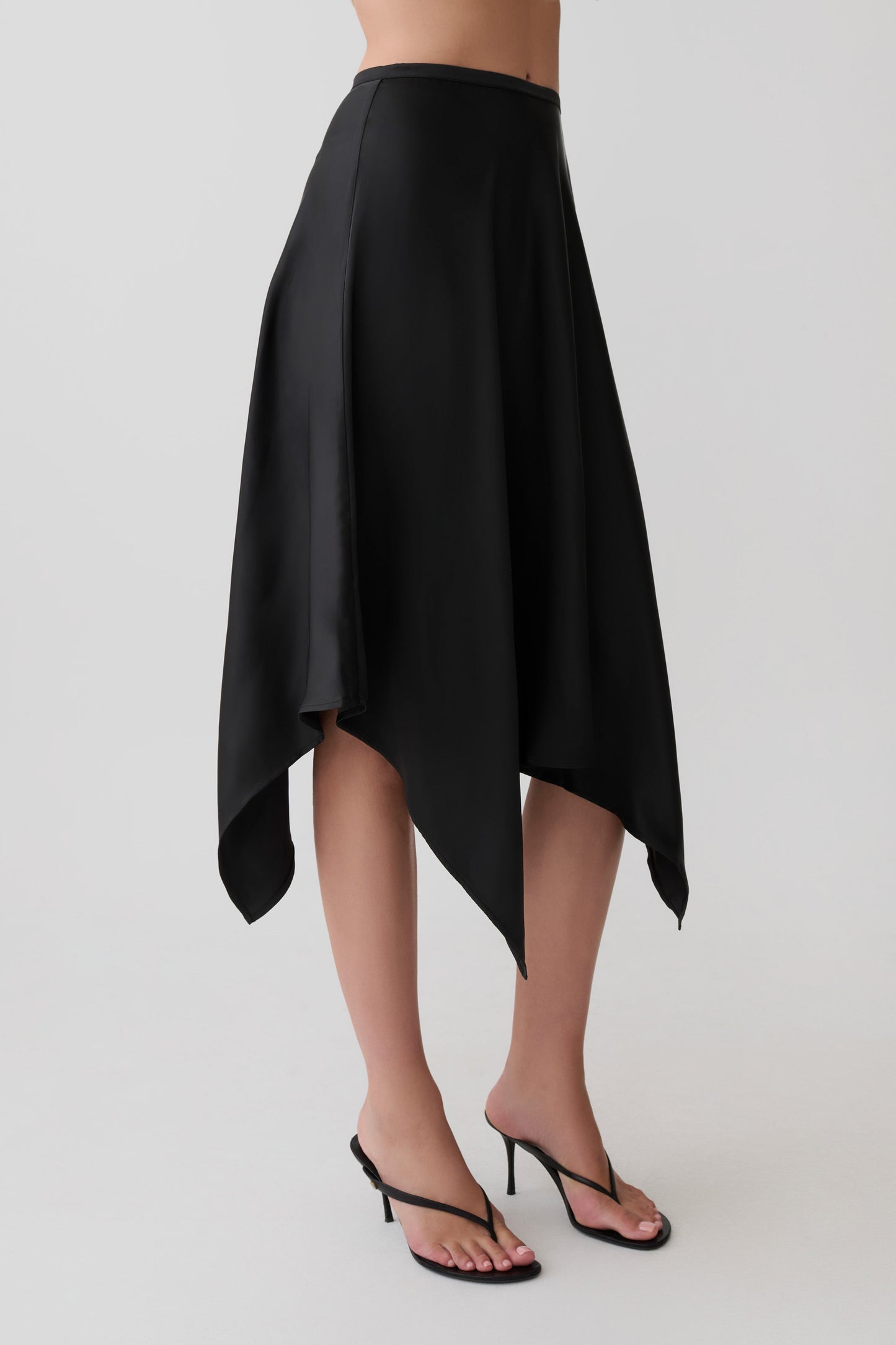 Coralie Asymmetric Satin Midi Skirt - Black