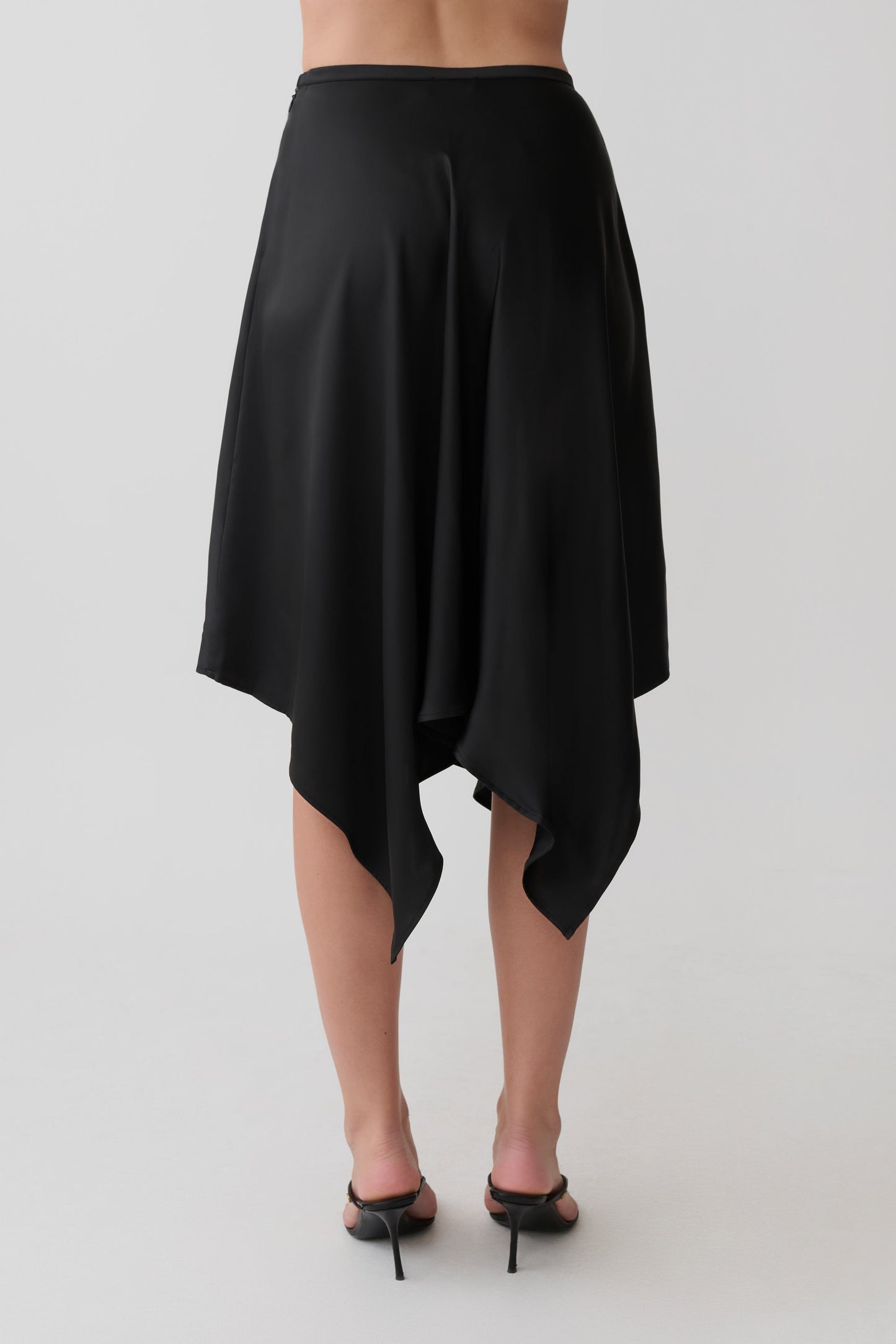 Coralie Asymmetric Satin Midi Skirt - Black