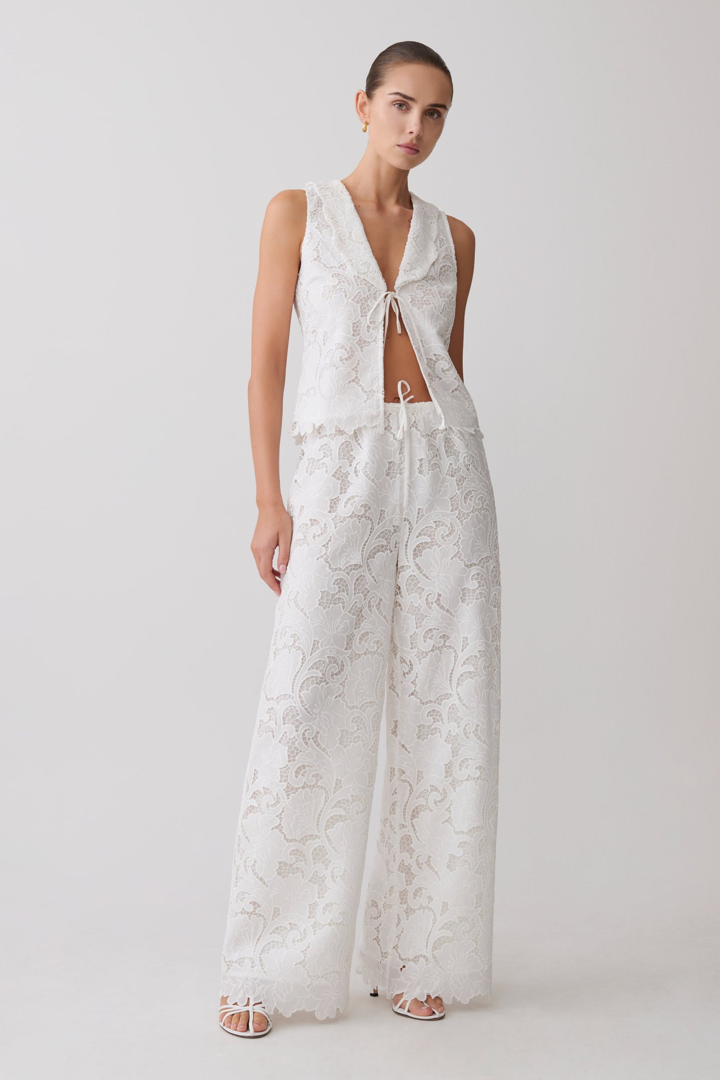 Tessa Broderie Straight Leg Pants - White