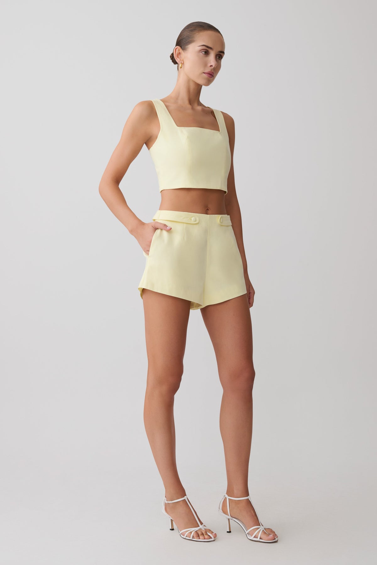 Josephine Crop Top With Open Back - Lemon