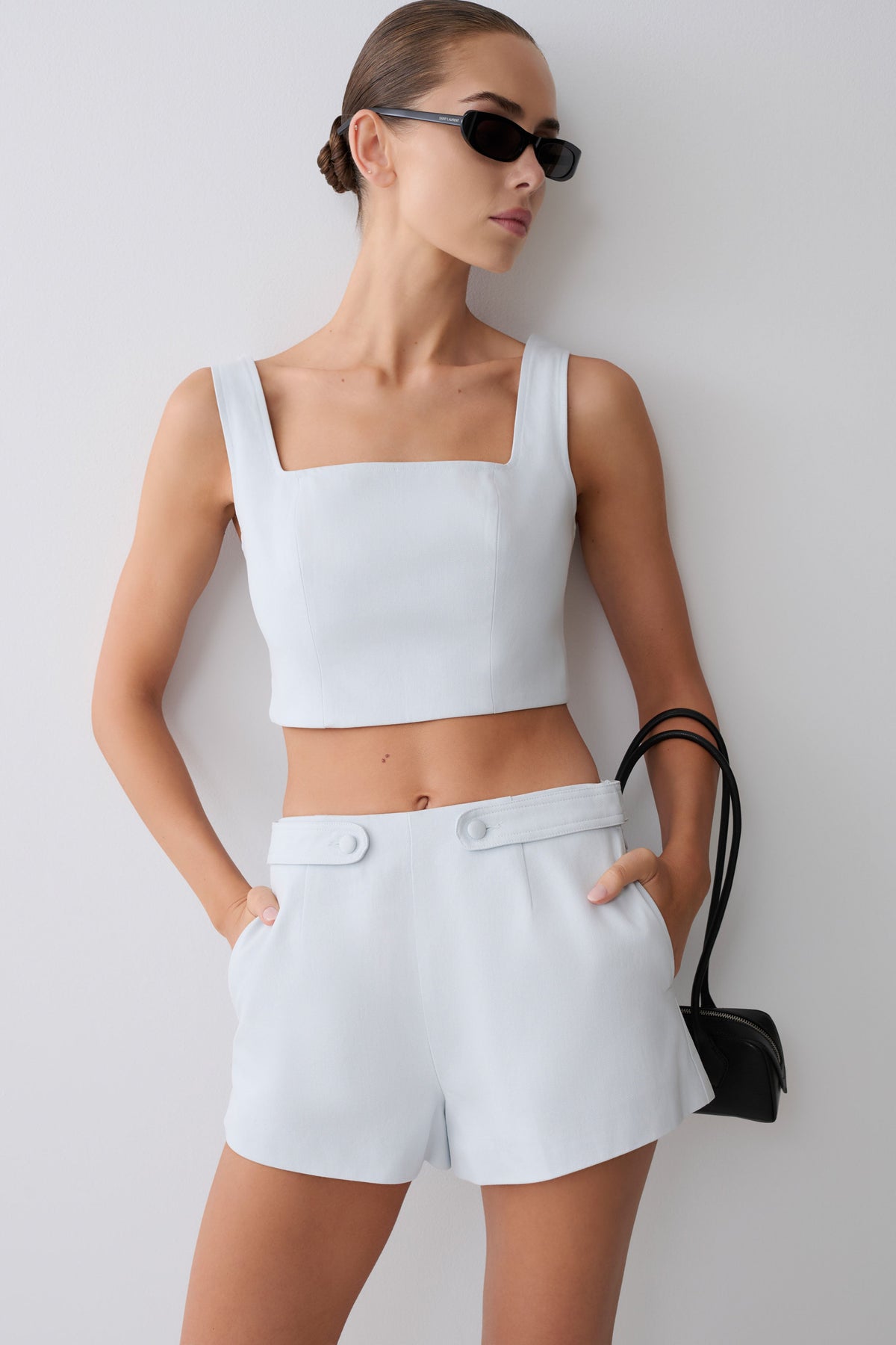 Josephine Crop Top With Open Back - Ice Blue