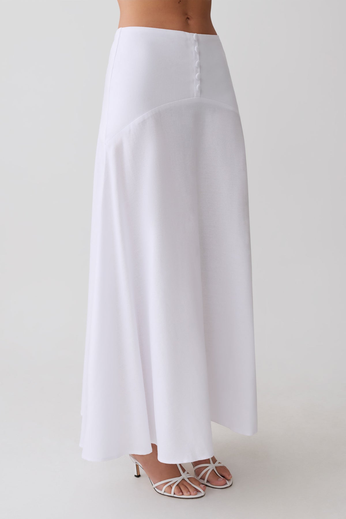Selma Curved Waist Midi Skirt - White