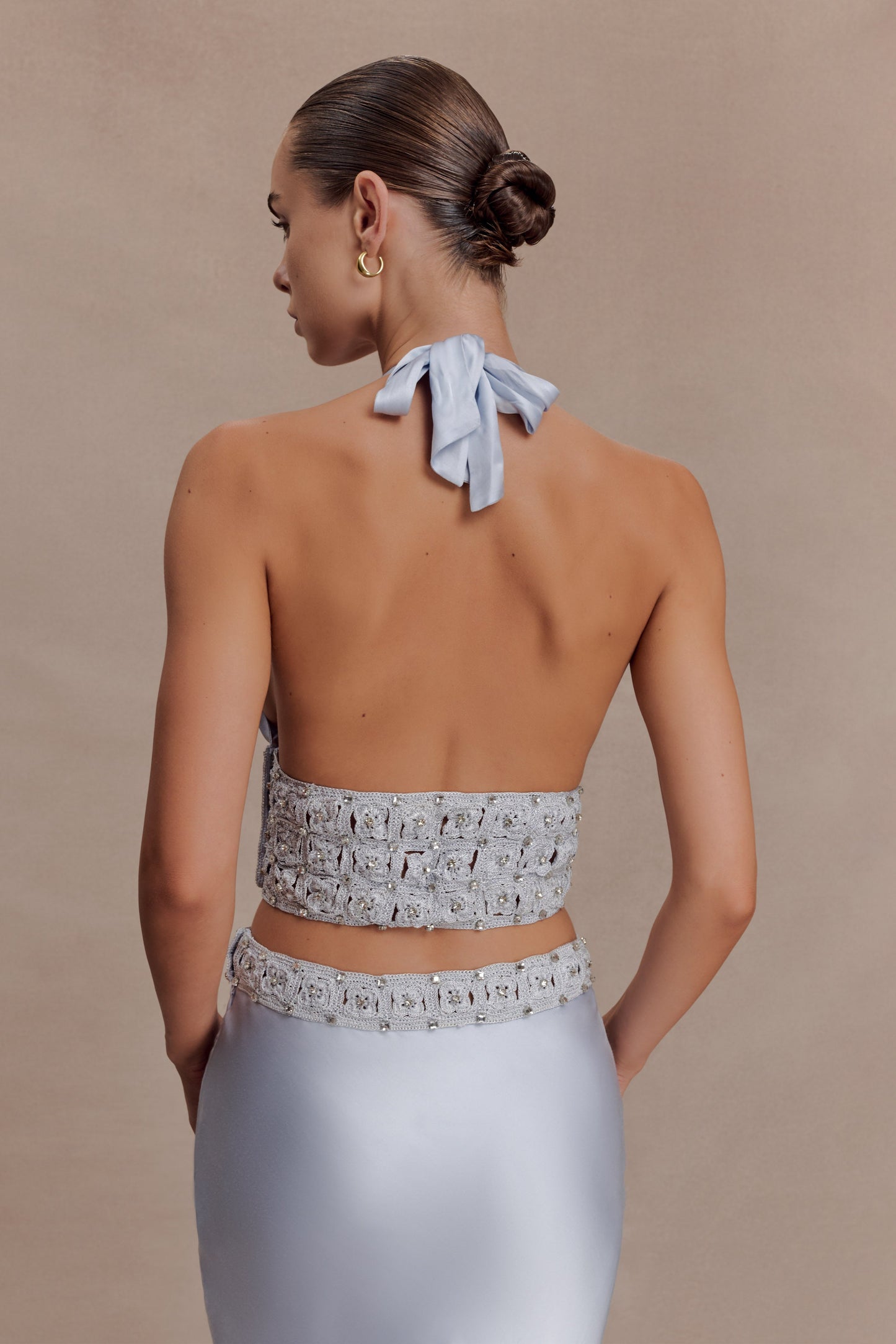Clementine Chiffon Hand Beaded Top - Pale Blue