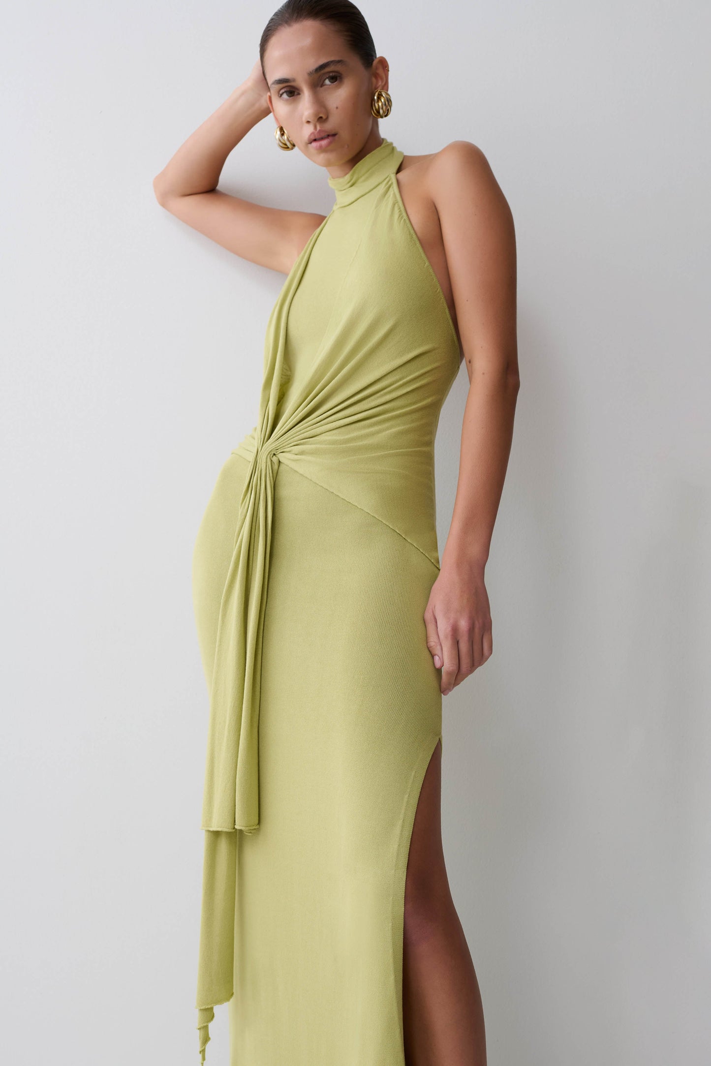 Cindylou Halter Knit Maxi Dress - Light Olive