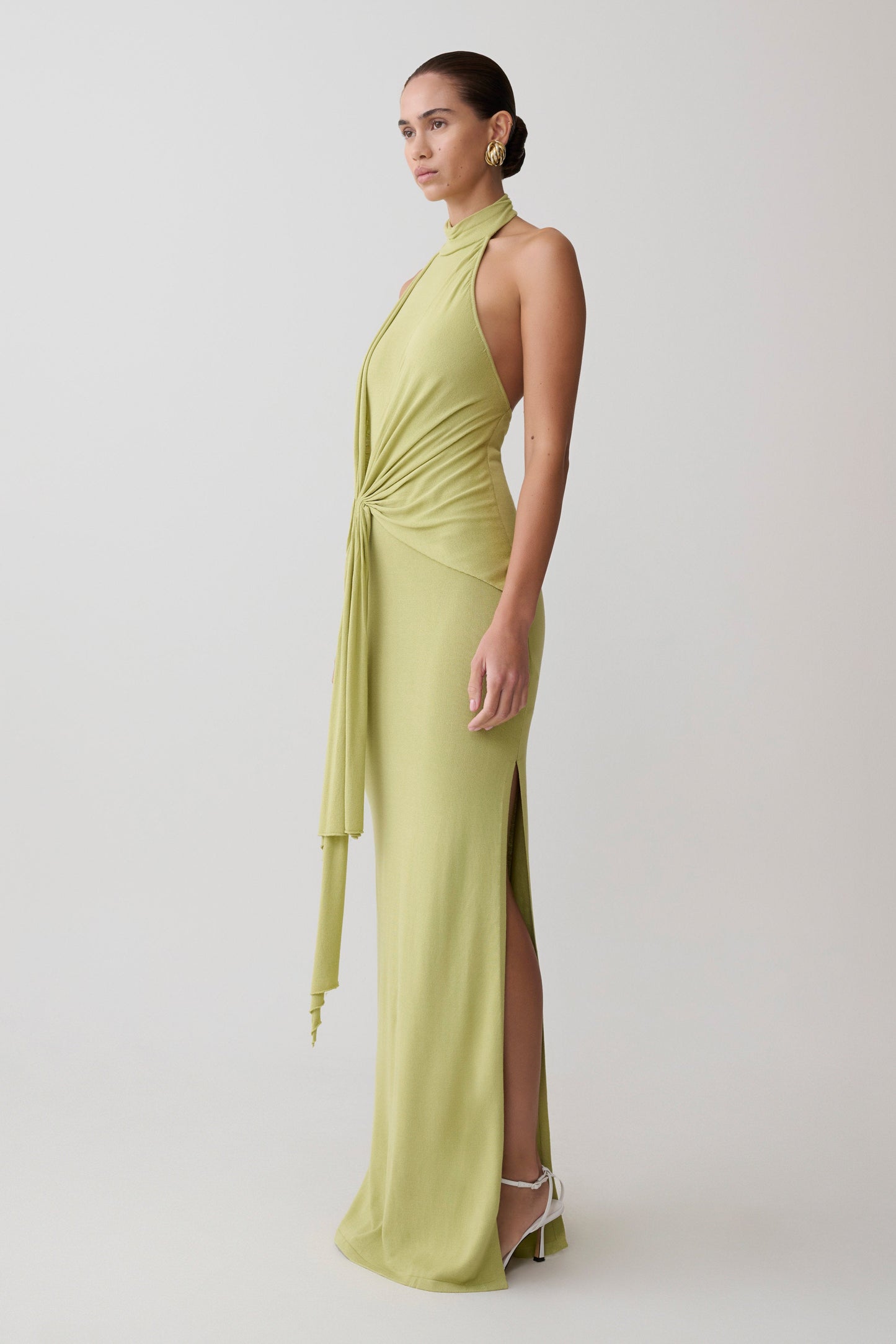 Cindylou Halter Knit Maxi Dress - Light Olive