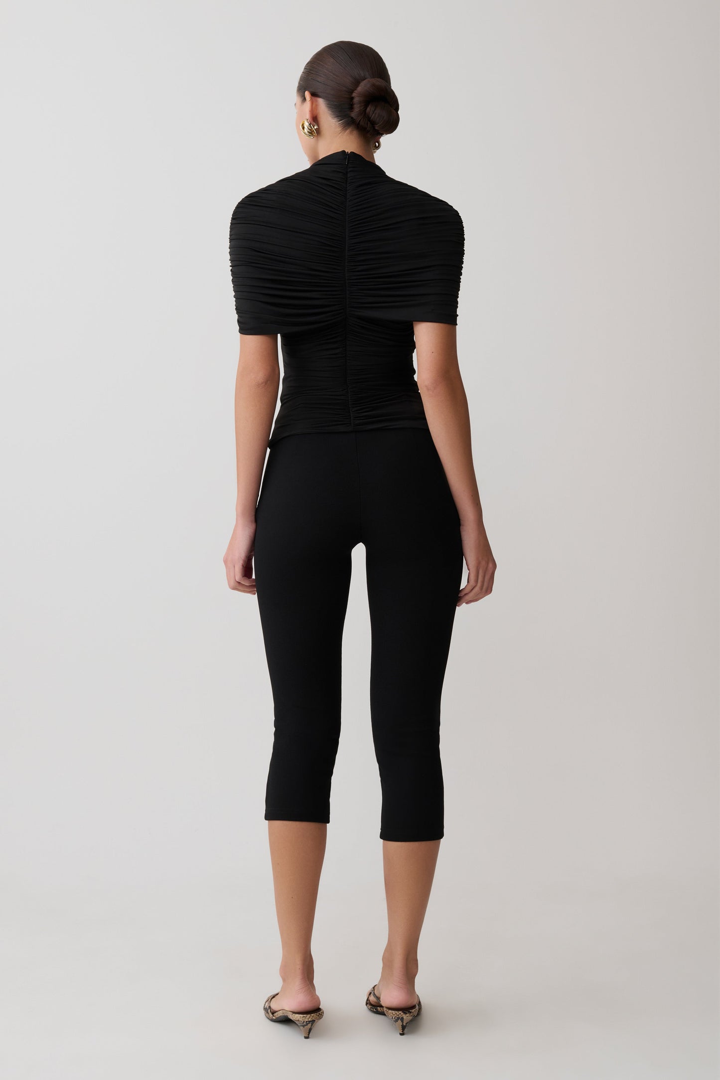 Linh Slinky High Neck Gathered Top - Black