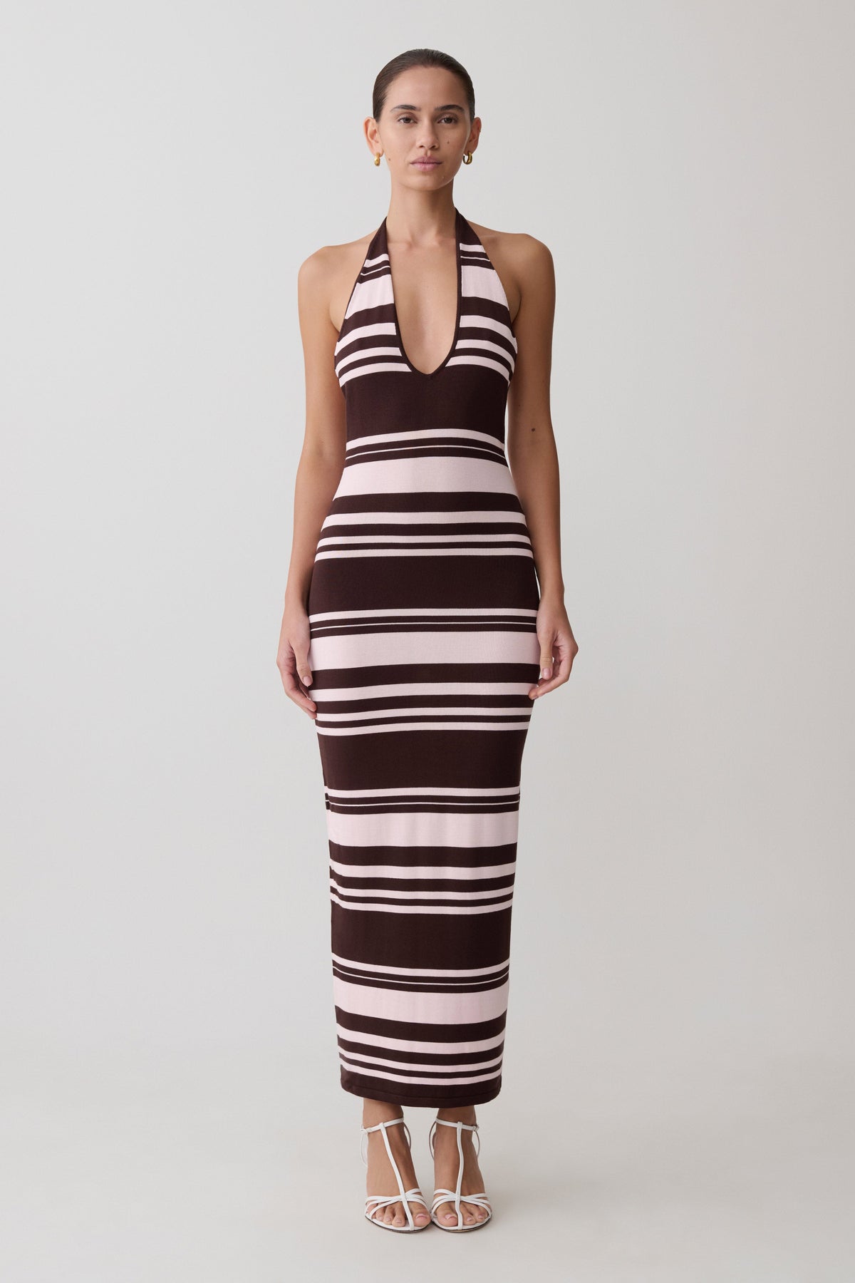 Brienne Stripe Midi Dress - Pink/Chocolate