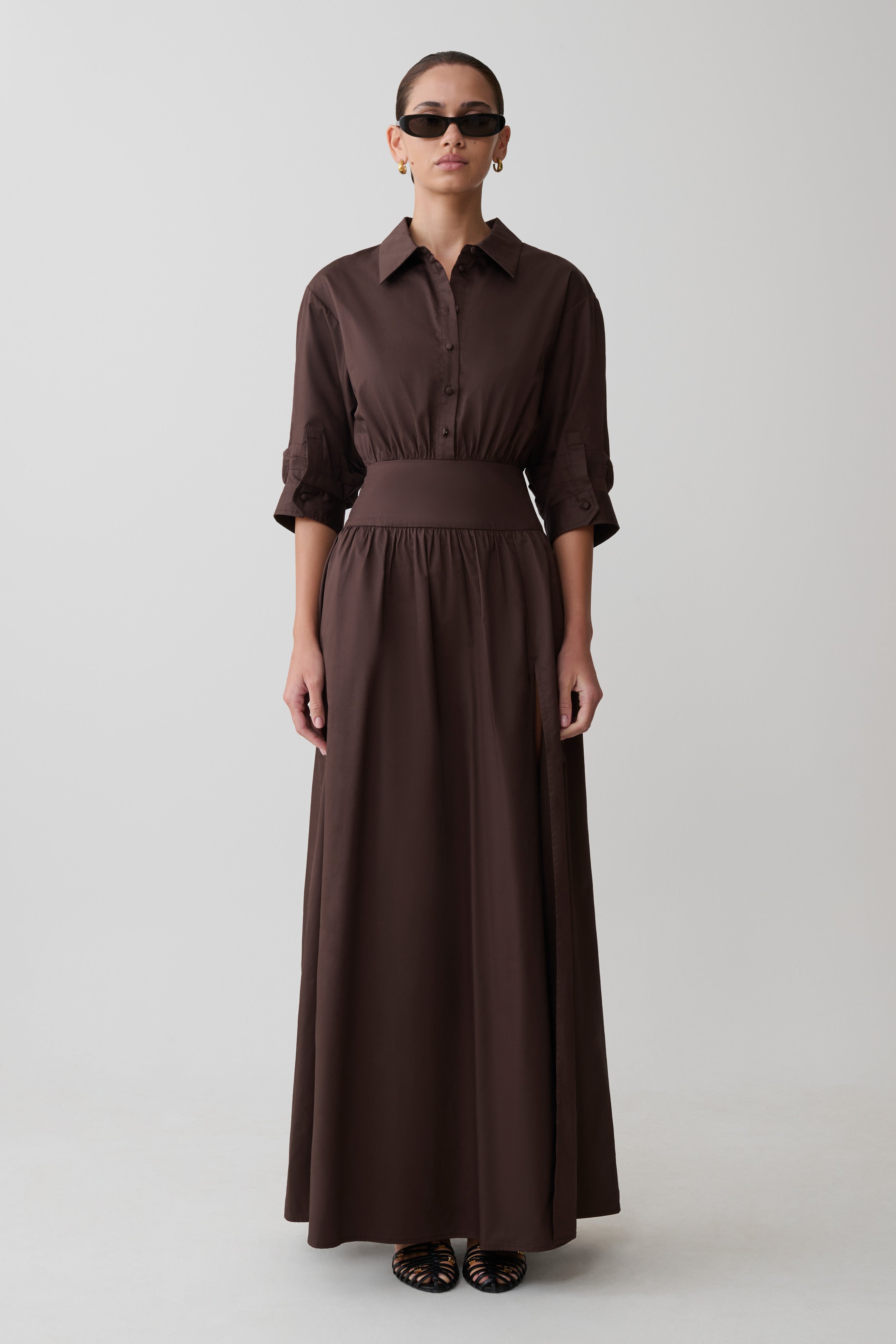 Isolde Long Sleeve Cotton Maxi Dress / Dark Chocolate | MESHKI Isolde Long Sleeve Cotton Maxi Dress / Dark Chocolate | MESHKI