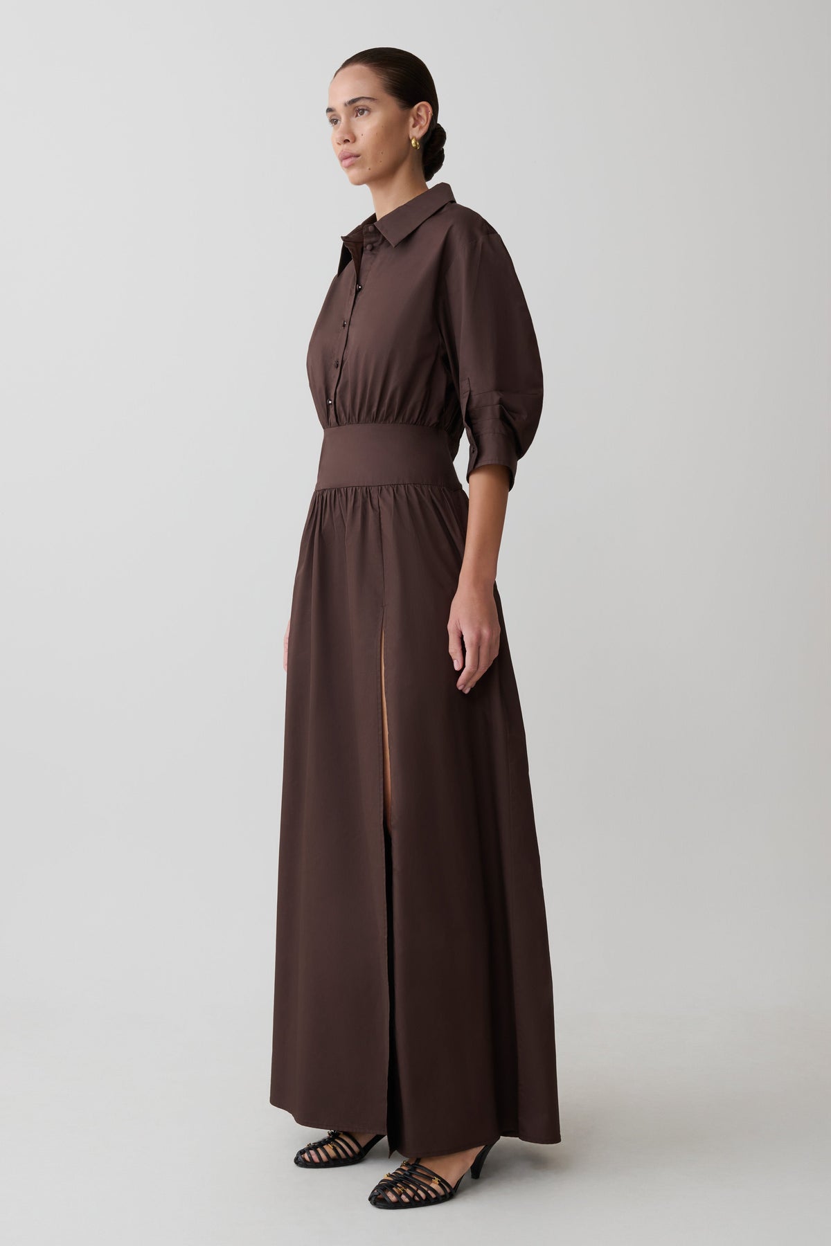 Isolde Long Sleeve Cotton Maxi Dress - Dark Chocolate
