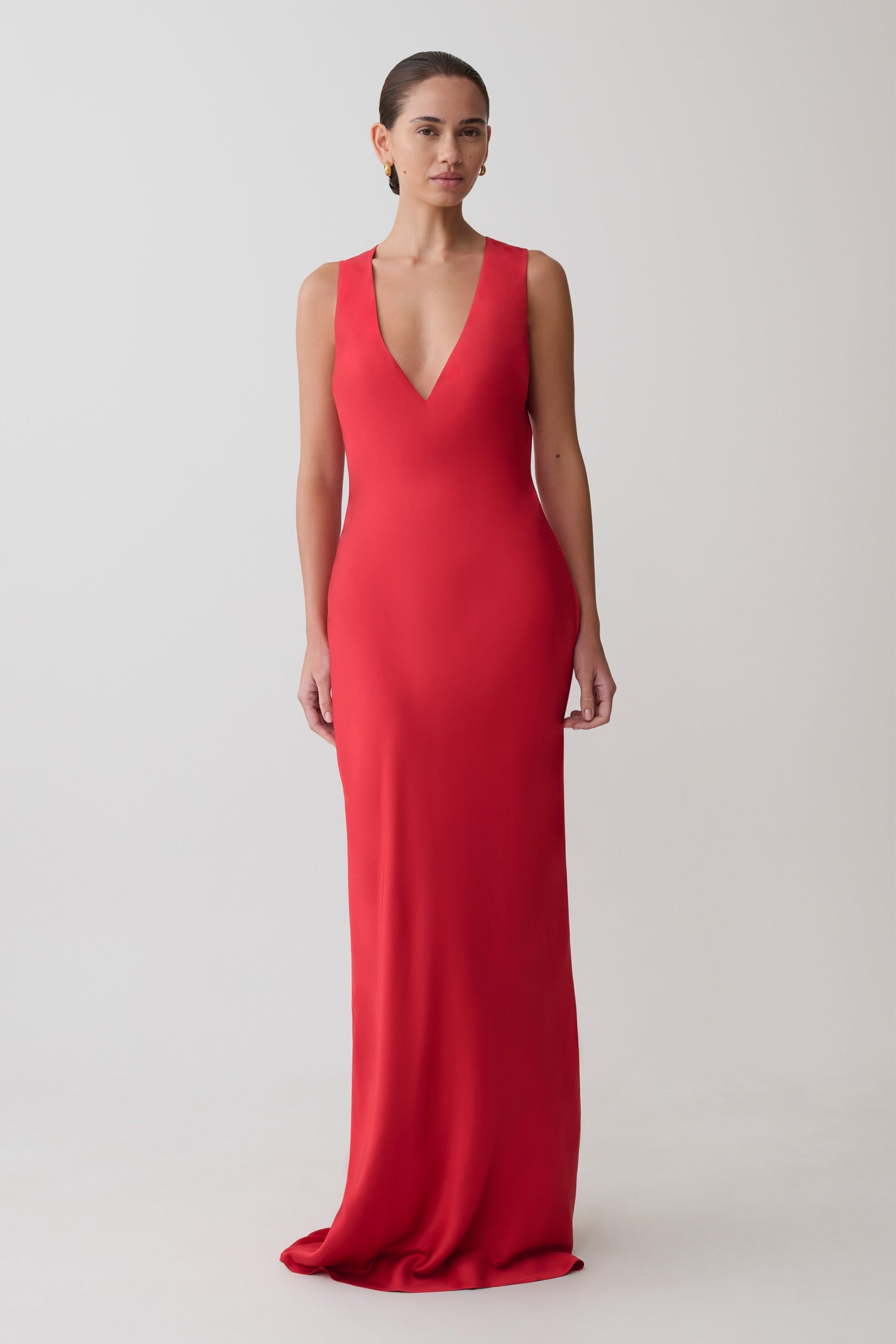 Esme Plunge Satin Maxi Dress - Red
