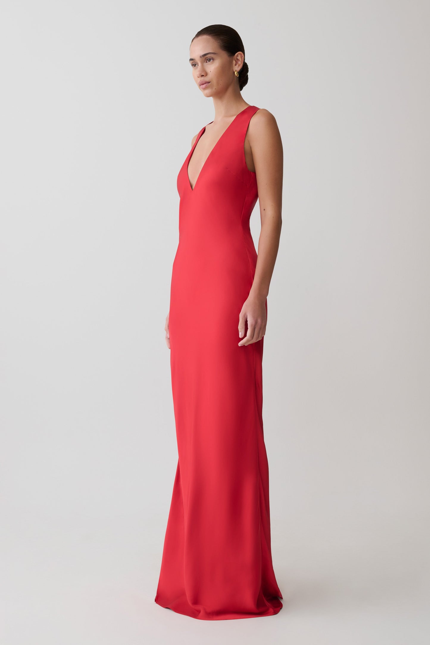 Esme Plunge Satin Maxi Dress - Red