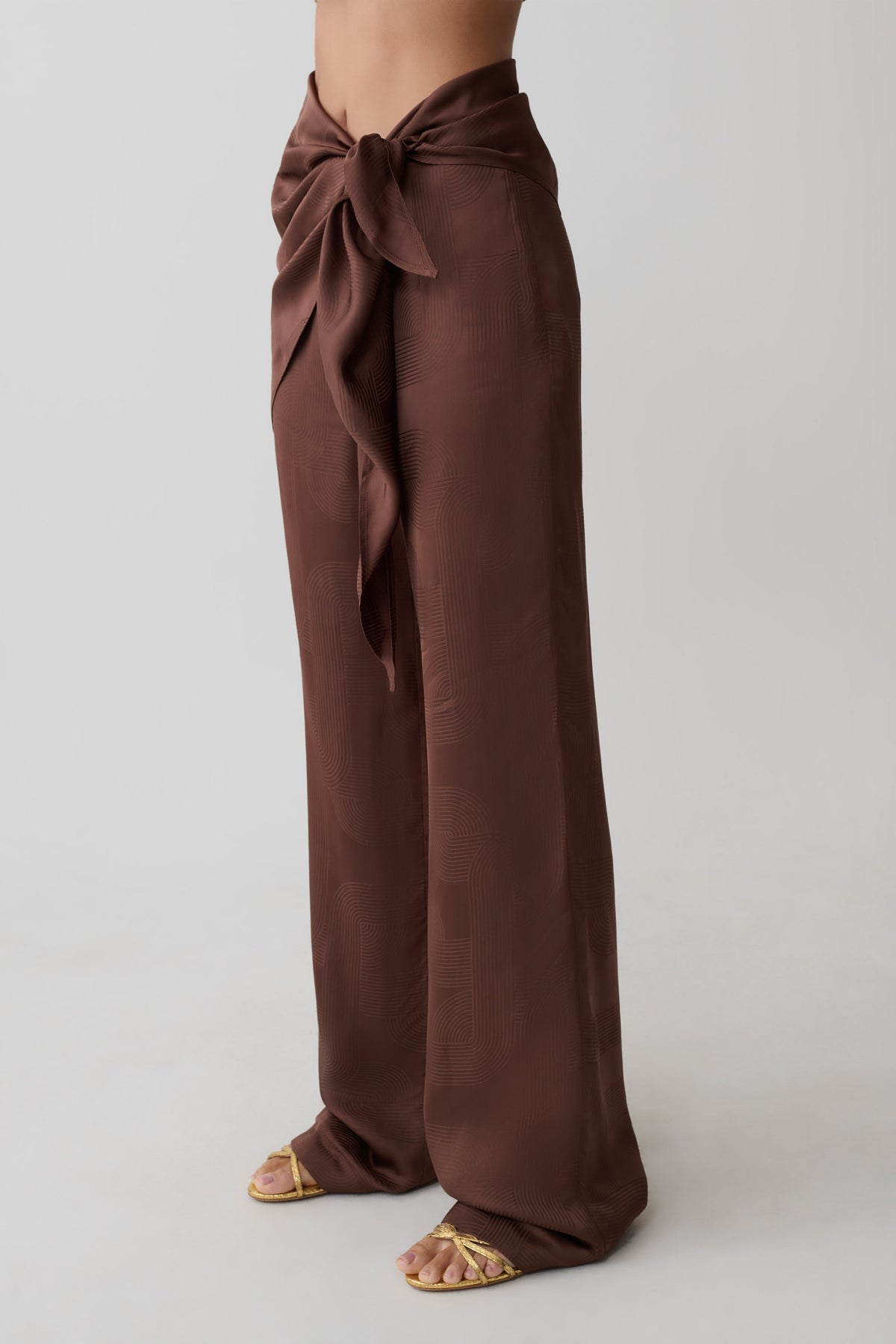 Gia Wrapped Tie Satin Pants - Chocolate