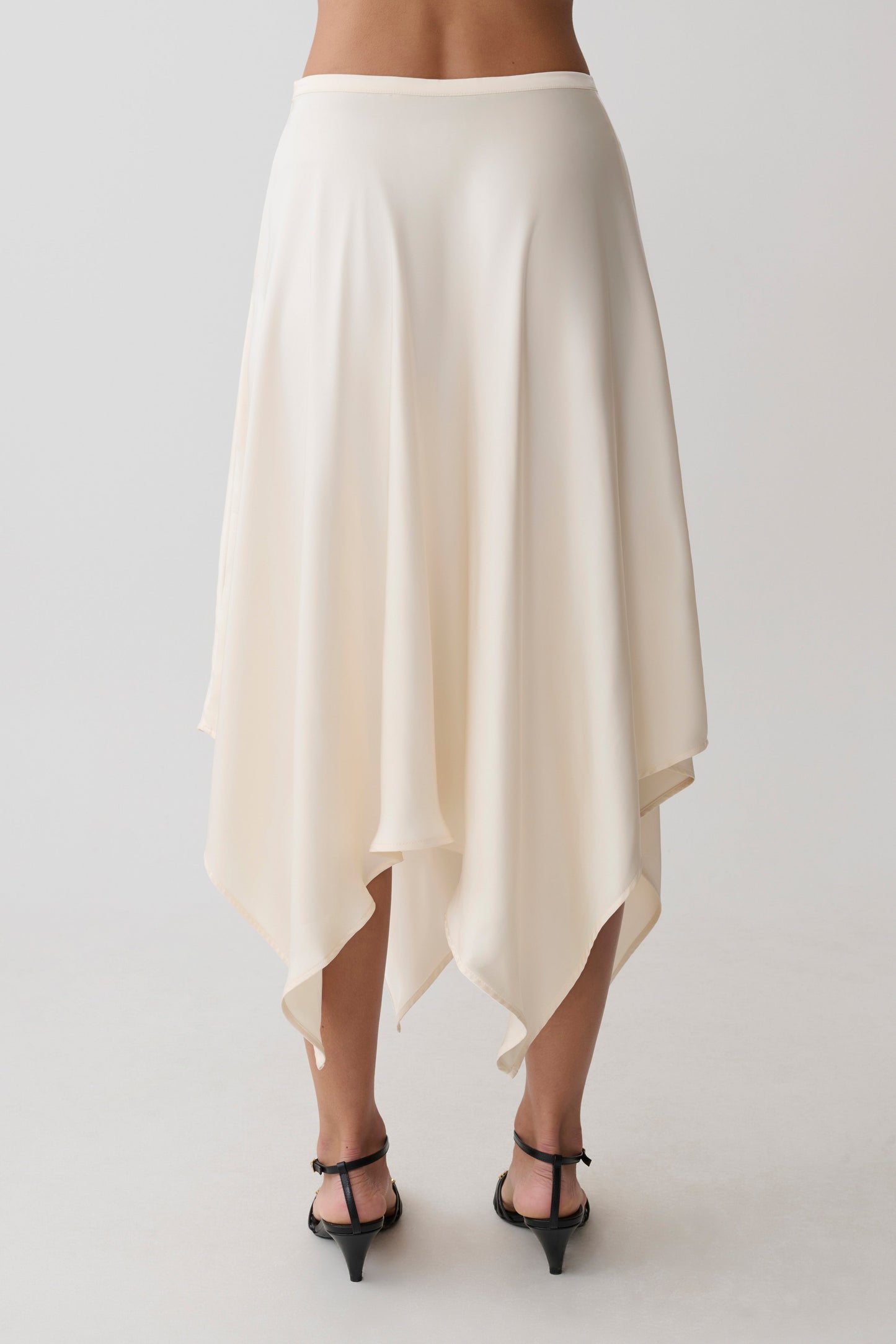 Coralie Asymmetric Satin Midi Skirt - Ivory