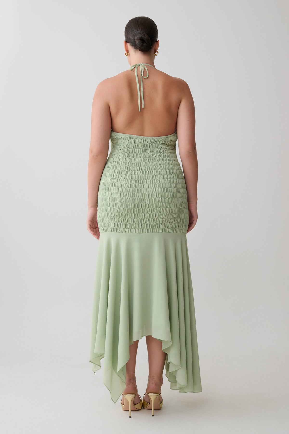 Evelyn Shirred Chiffon Maxi Dress - Sage
