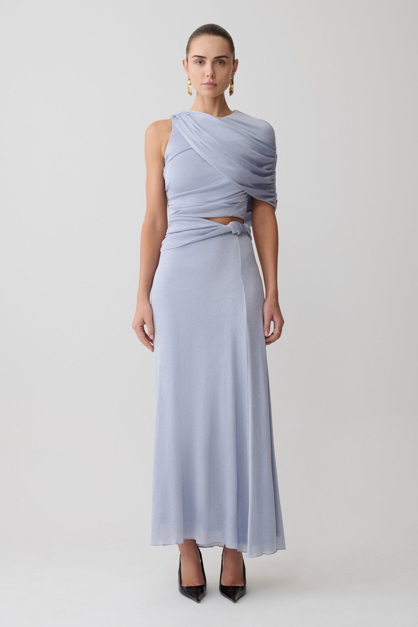 Adrienne One Shoulder Lurex Top - Pastel Blue