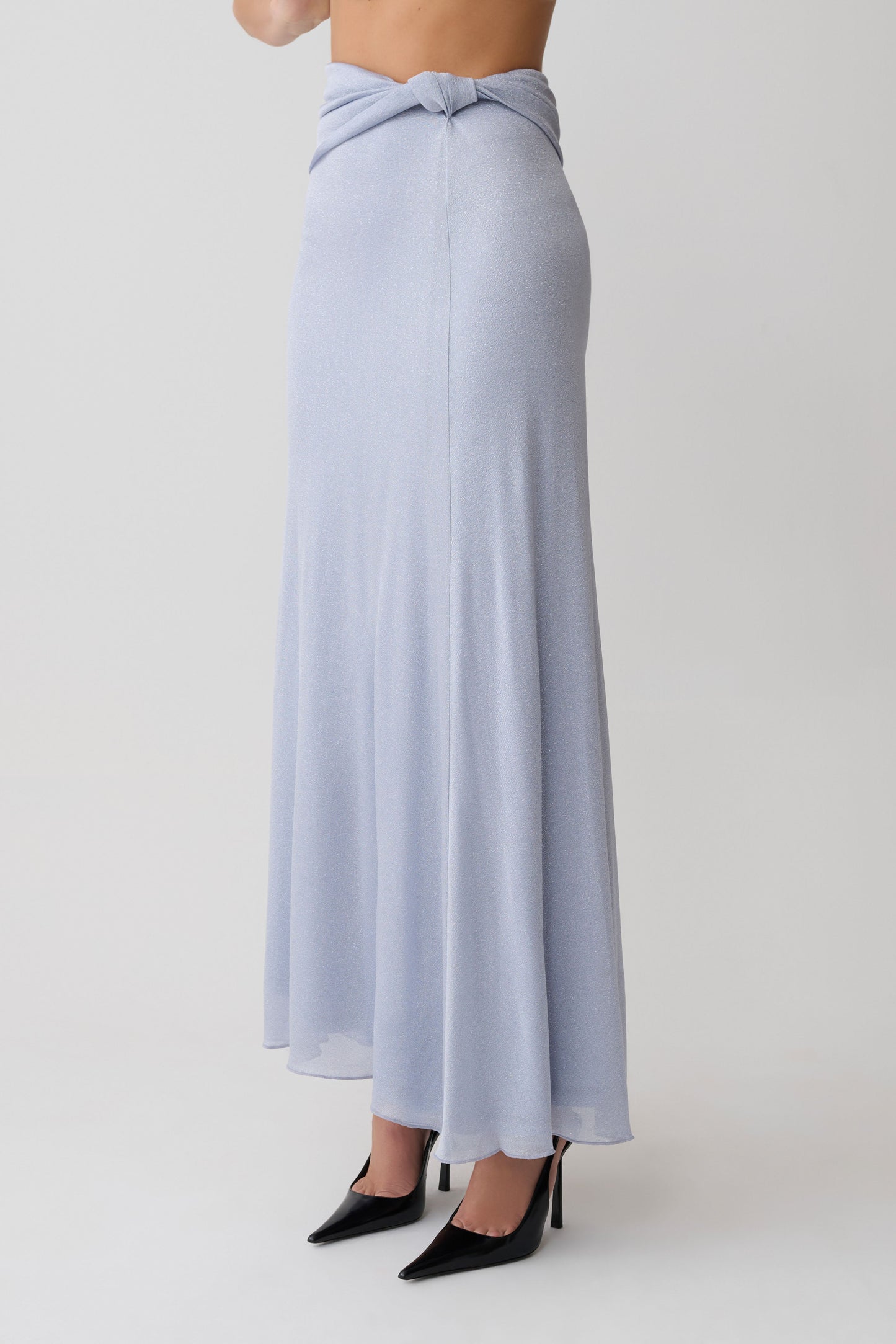 Adrienne Lurex Knot Maxi Skirt - Pastel Blue