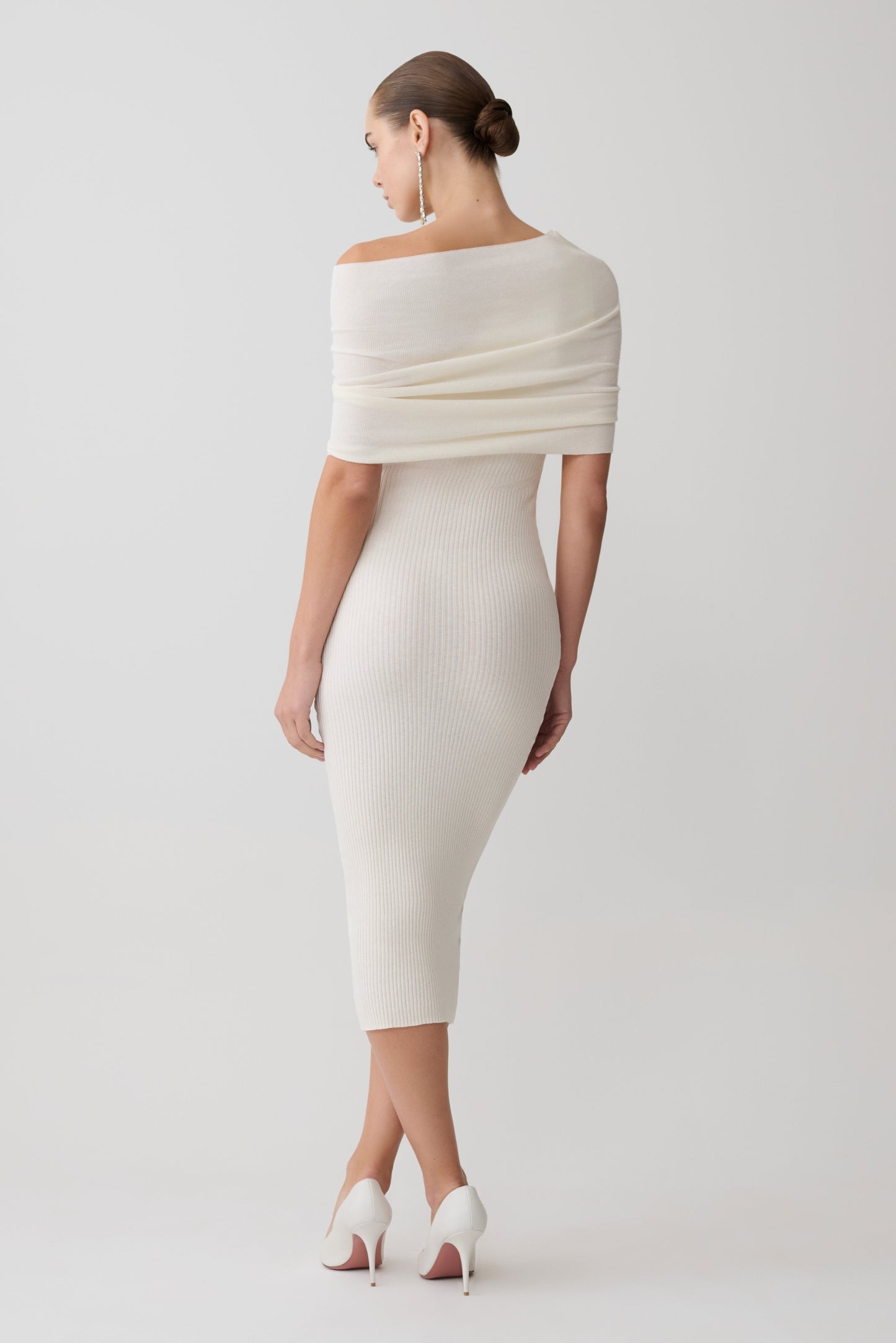 Zandie Cashmere Blend Knit Midi Dress - Ivory