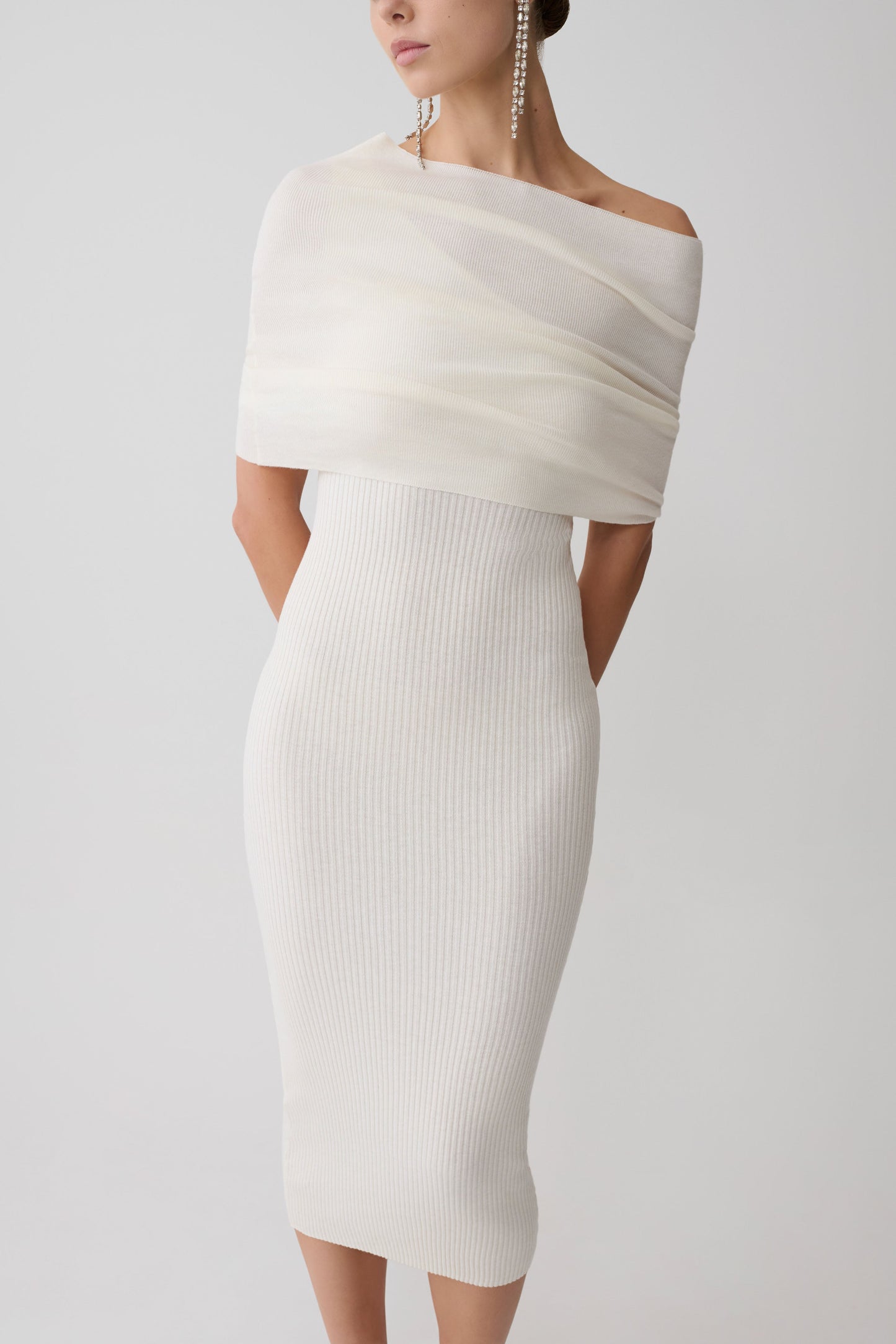 Zandie Cashmere Blend Knit Midi Dress - Ivory