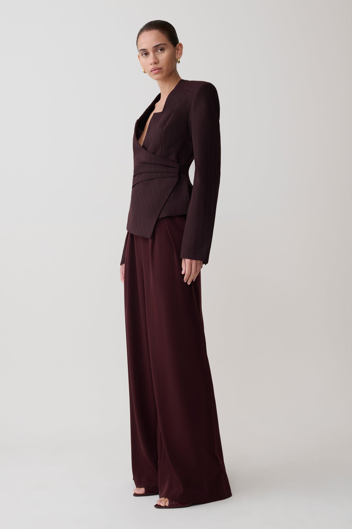 Agatha Square Neck Blazer - Plum Pinstripe