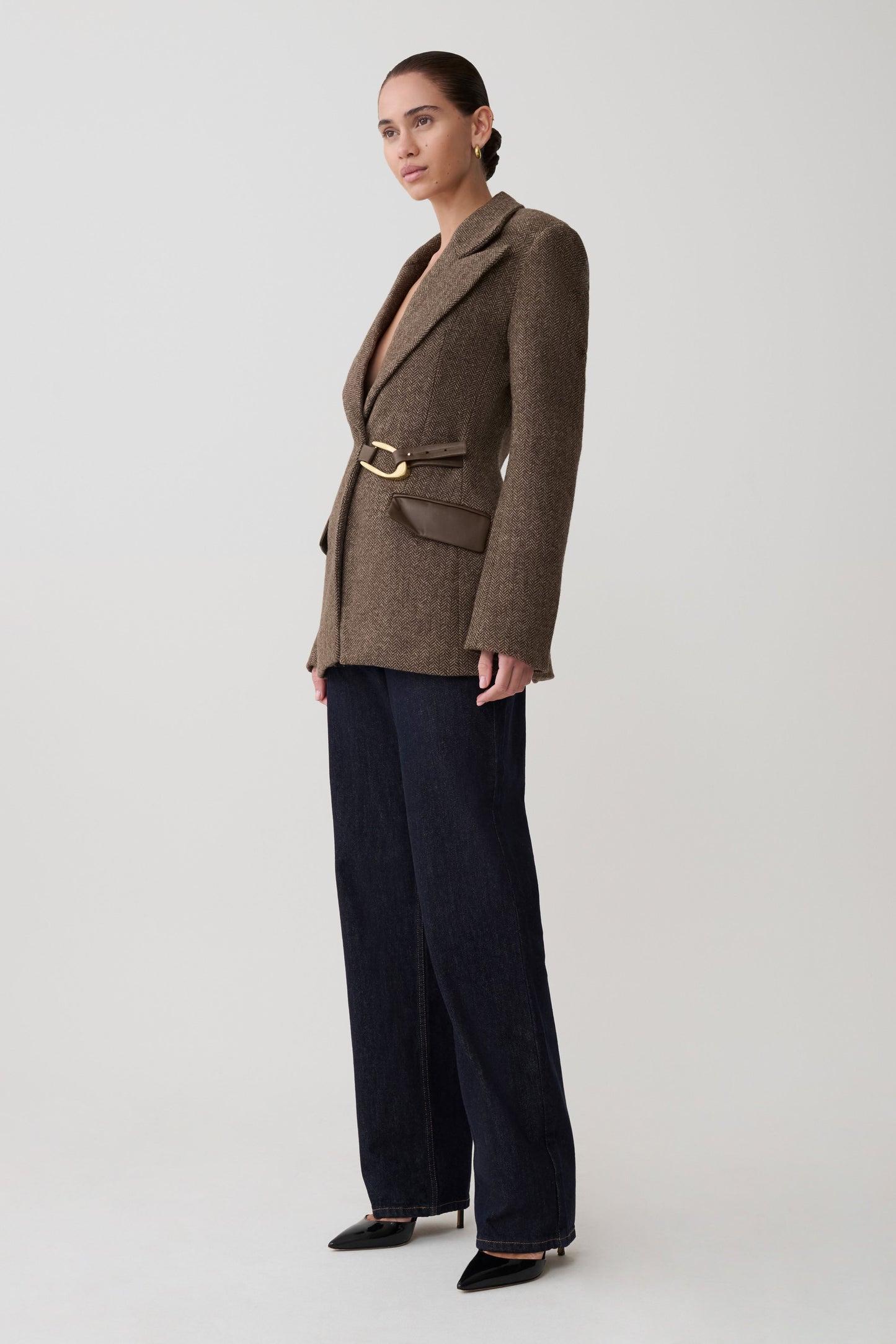Romy Structured Blazer With Hardware - Herringbone