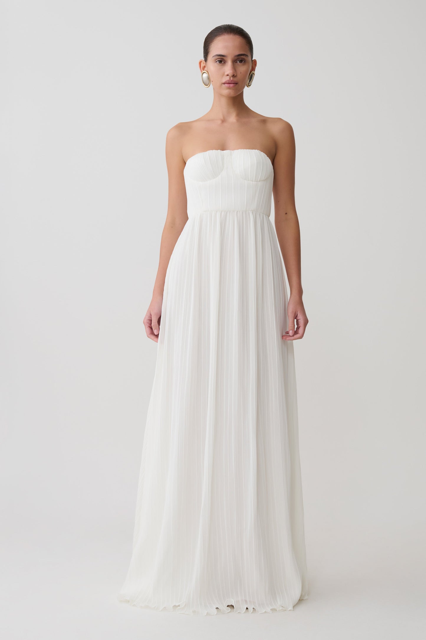 Juno Strapless Pleated Maxi Gown - White