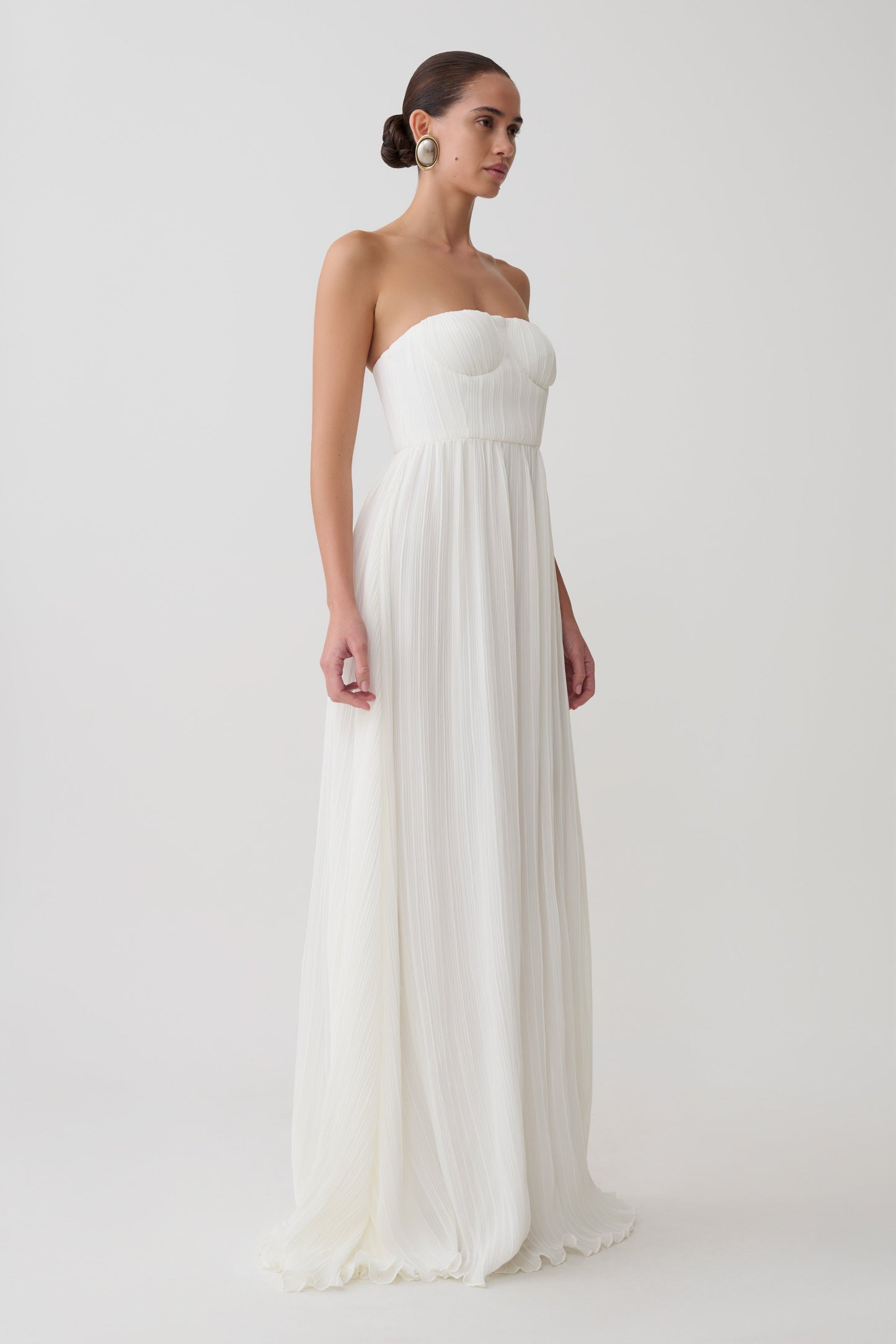 Juno Strapless Pleated Maxi Gown - White