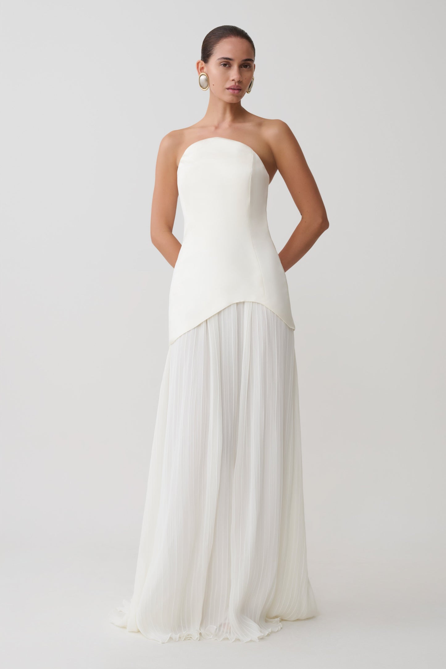 Juno Strapless Pleated Maxi Gown - White