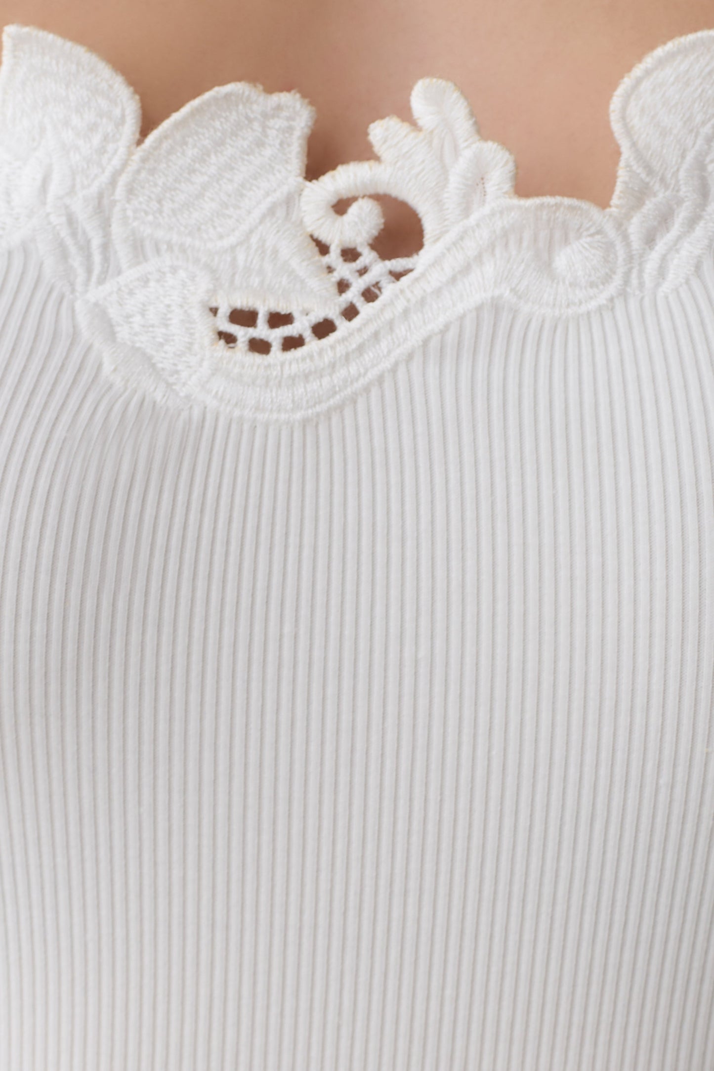 Vianna Broderie Ribbed Tank Top - Ivory