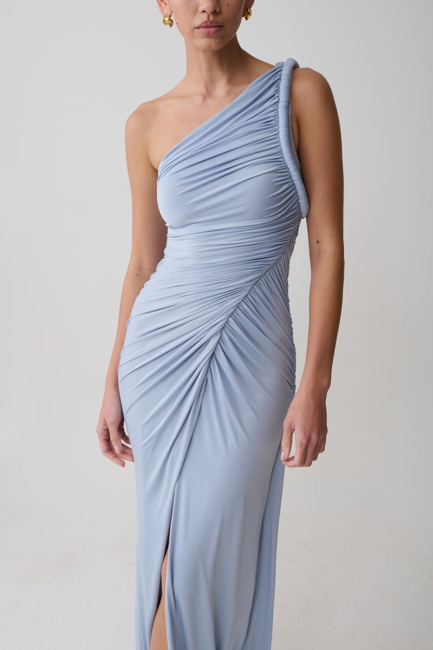Ryn Twisted One Shoulder Maxi Dress - Sky Blue