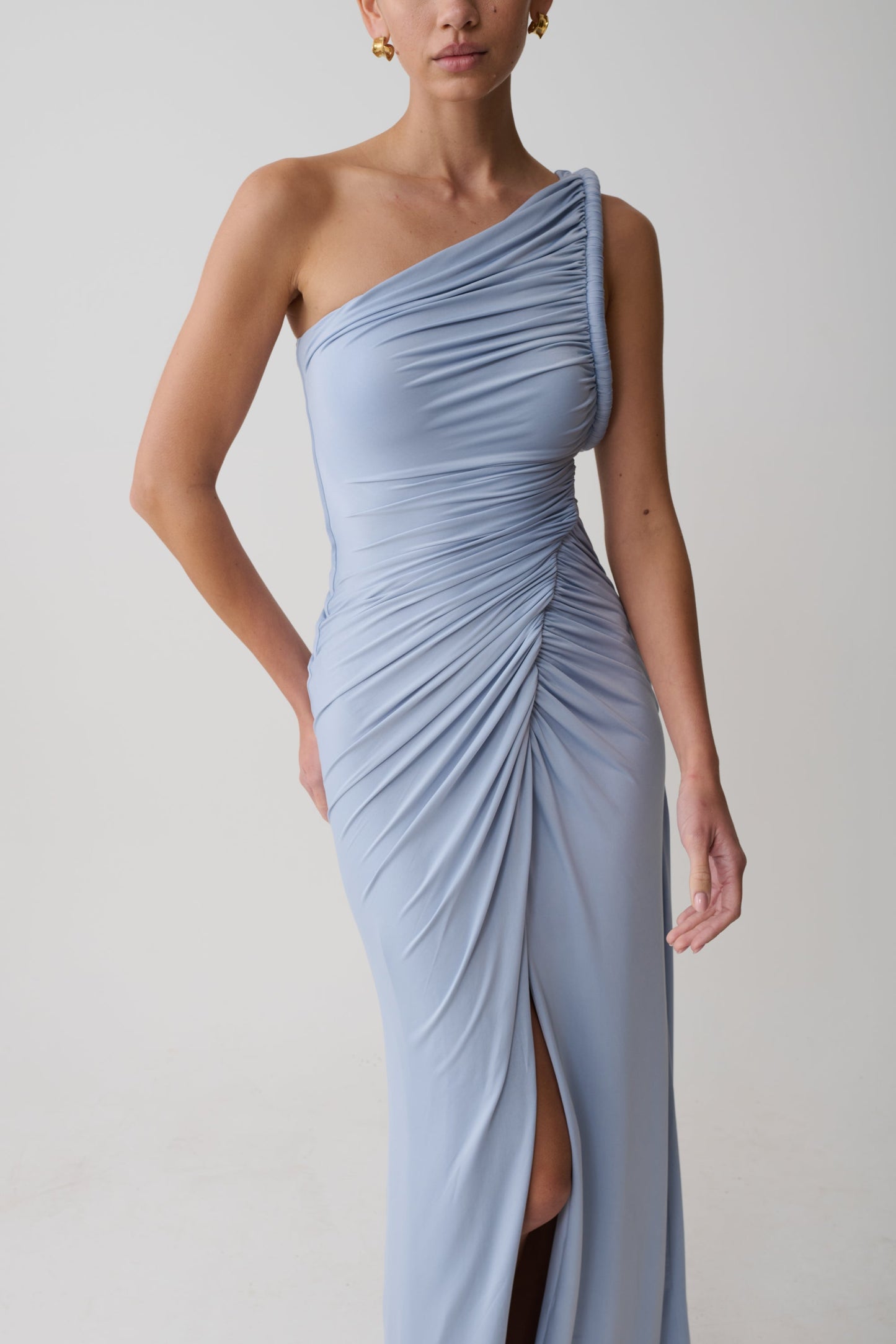 Ryn Twisted One Shoulder Maxi Dress - Sky Blue