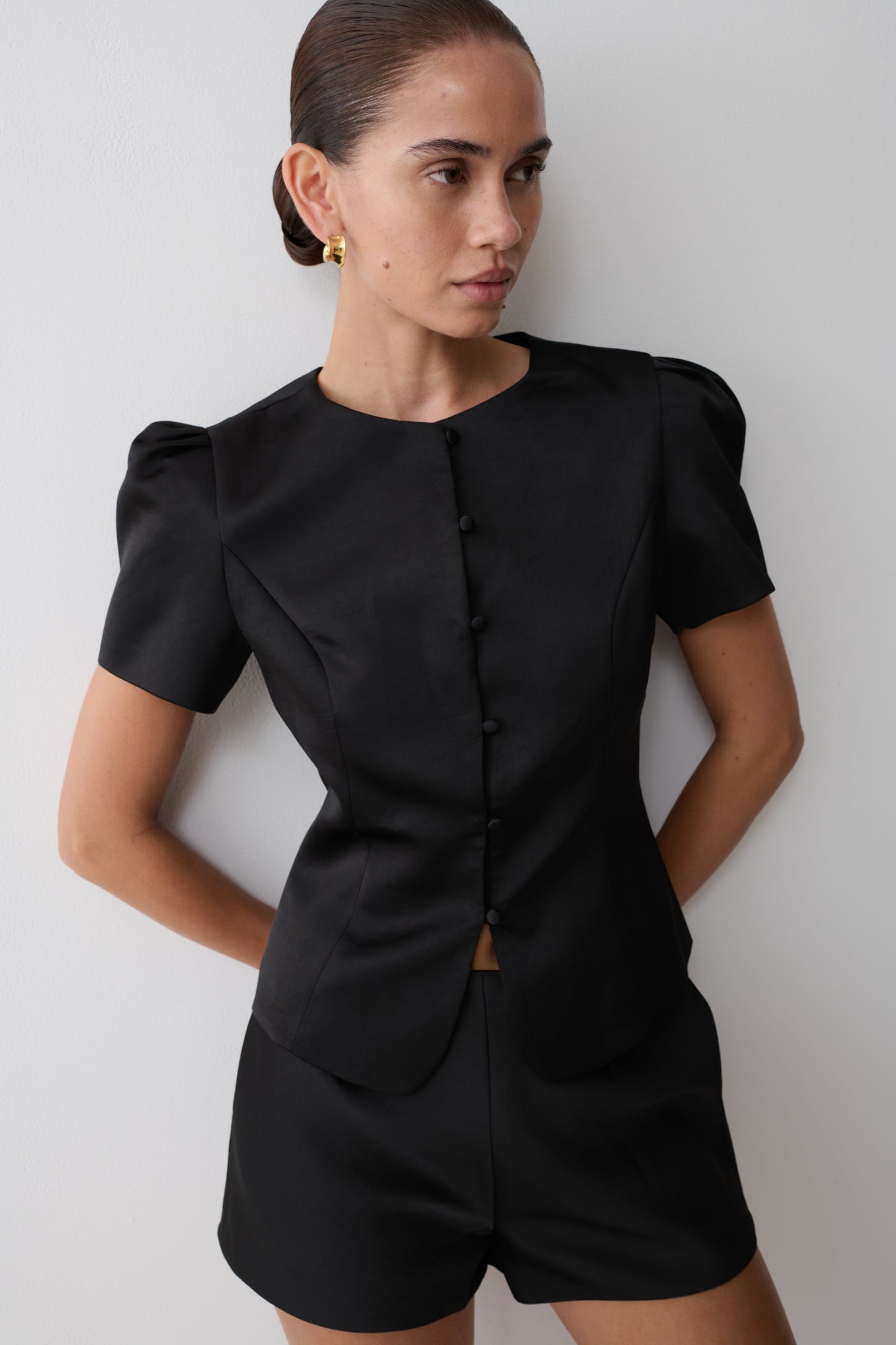 Anne Satin Mini Short - Black