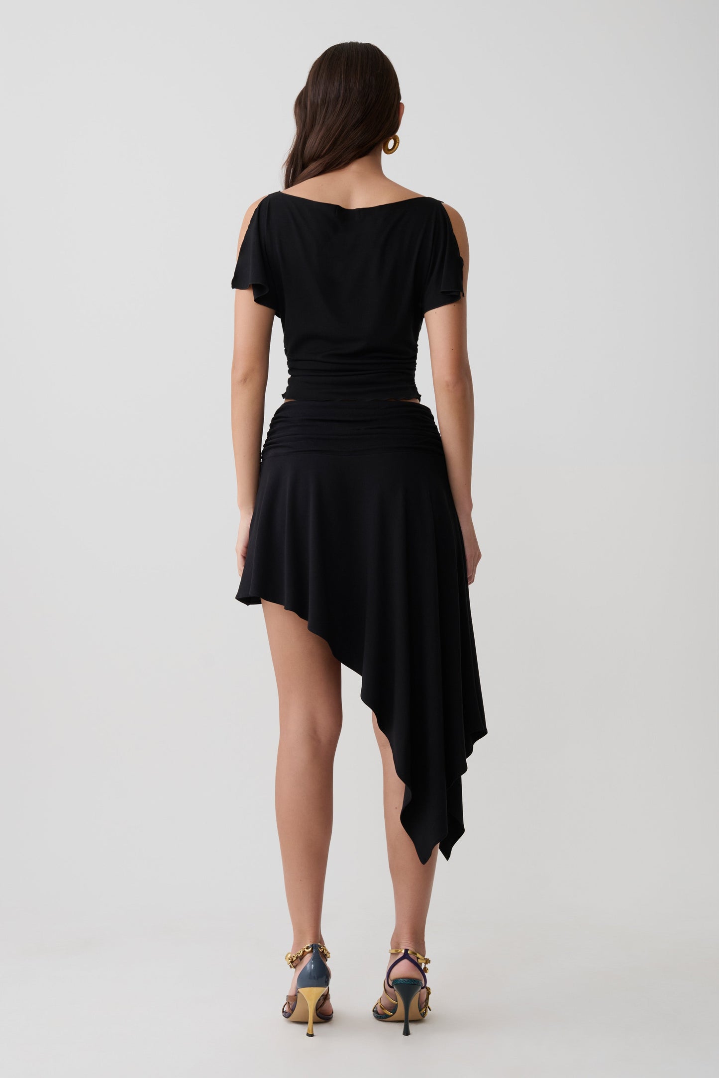 Talise Modal Flounce Short Sleeve Top - Black