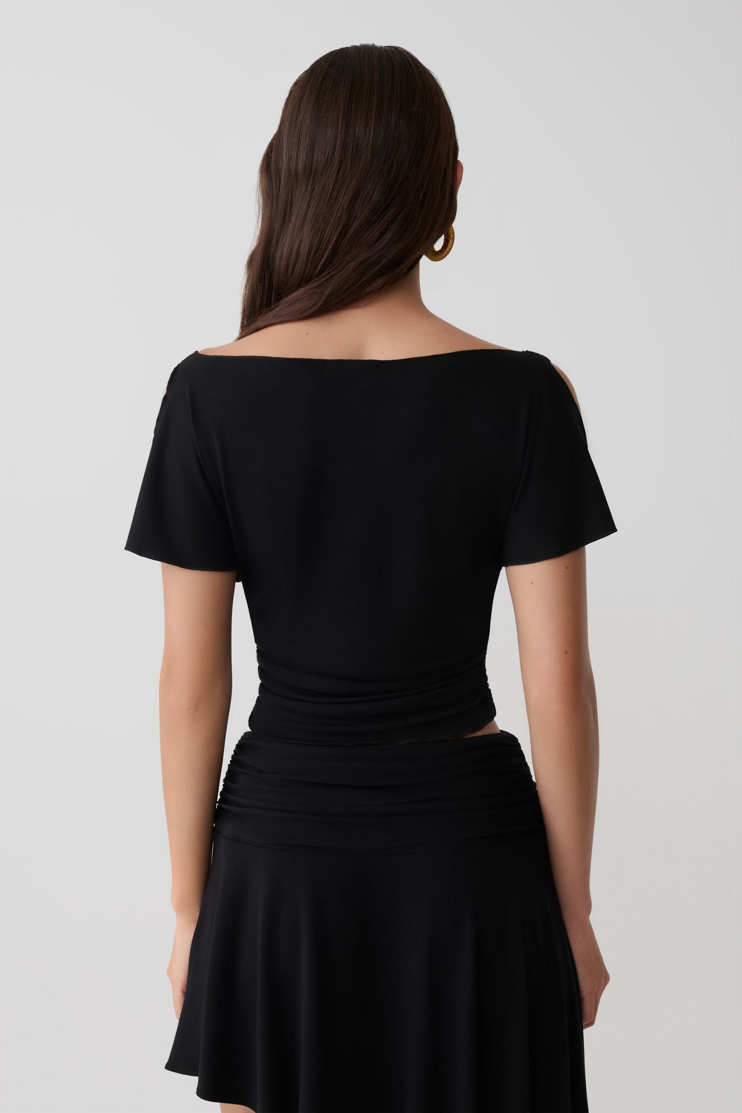 Talise Modal Flounce Short Sleeve Top - Black