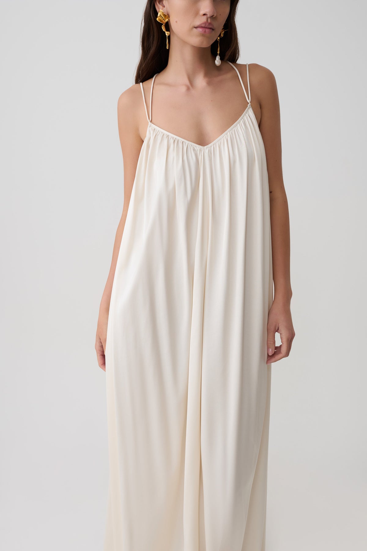 Adriana Satin Gathered Maxi Dress - Buttercream