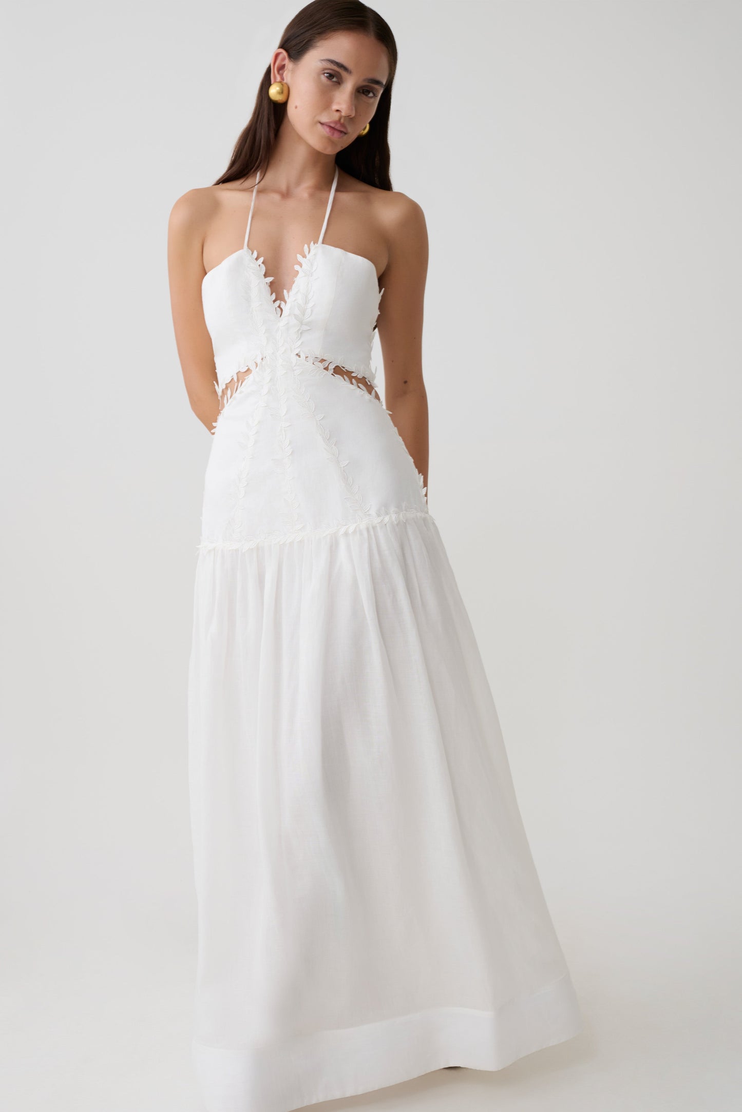 Fiona Linen Halter Maxi Dress - White