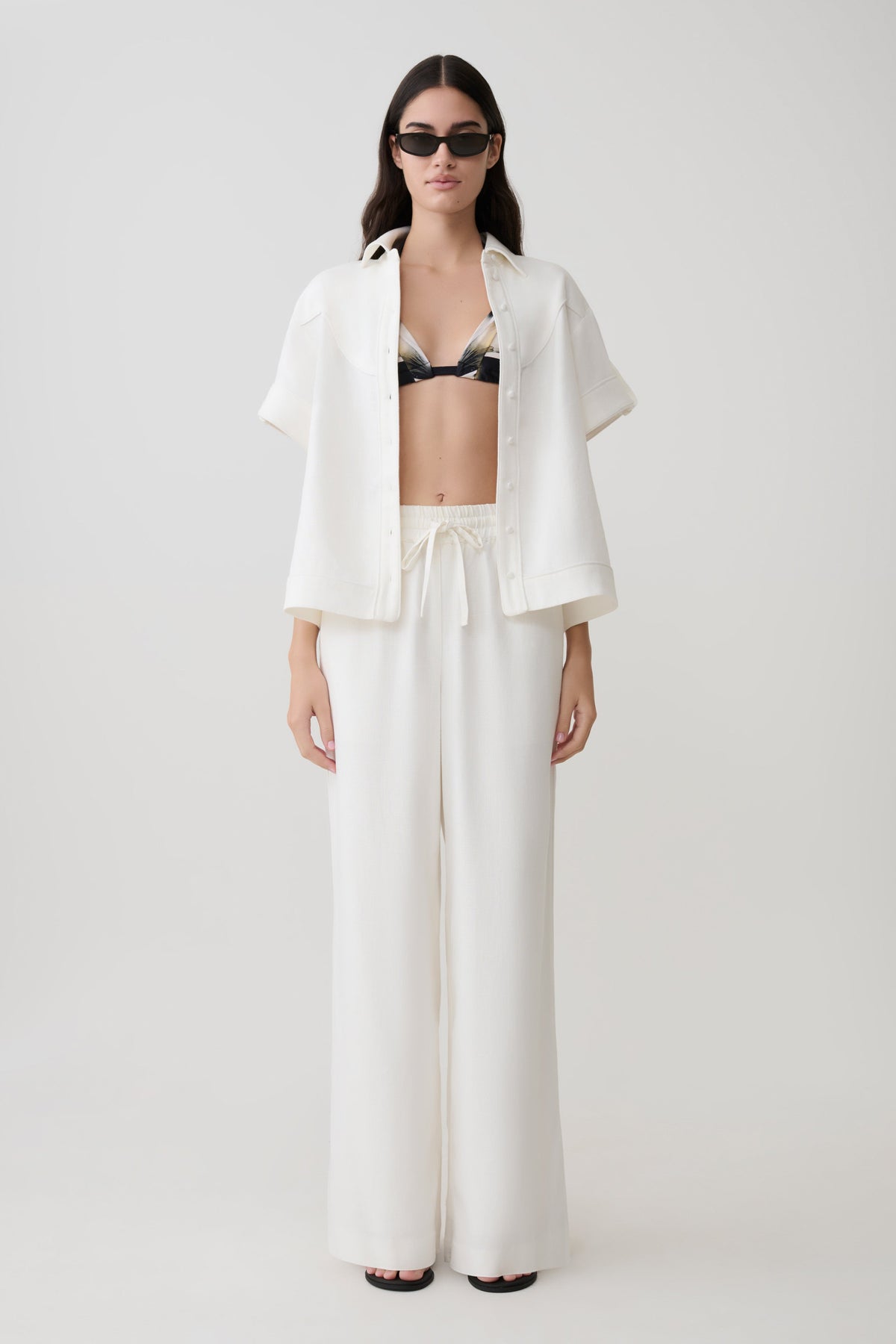 Selena Linen Short Sleeve Shirt - White