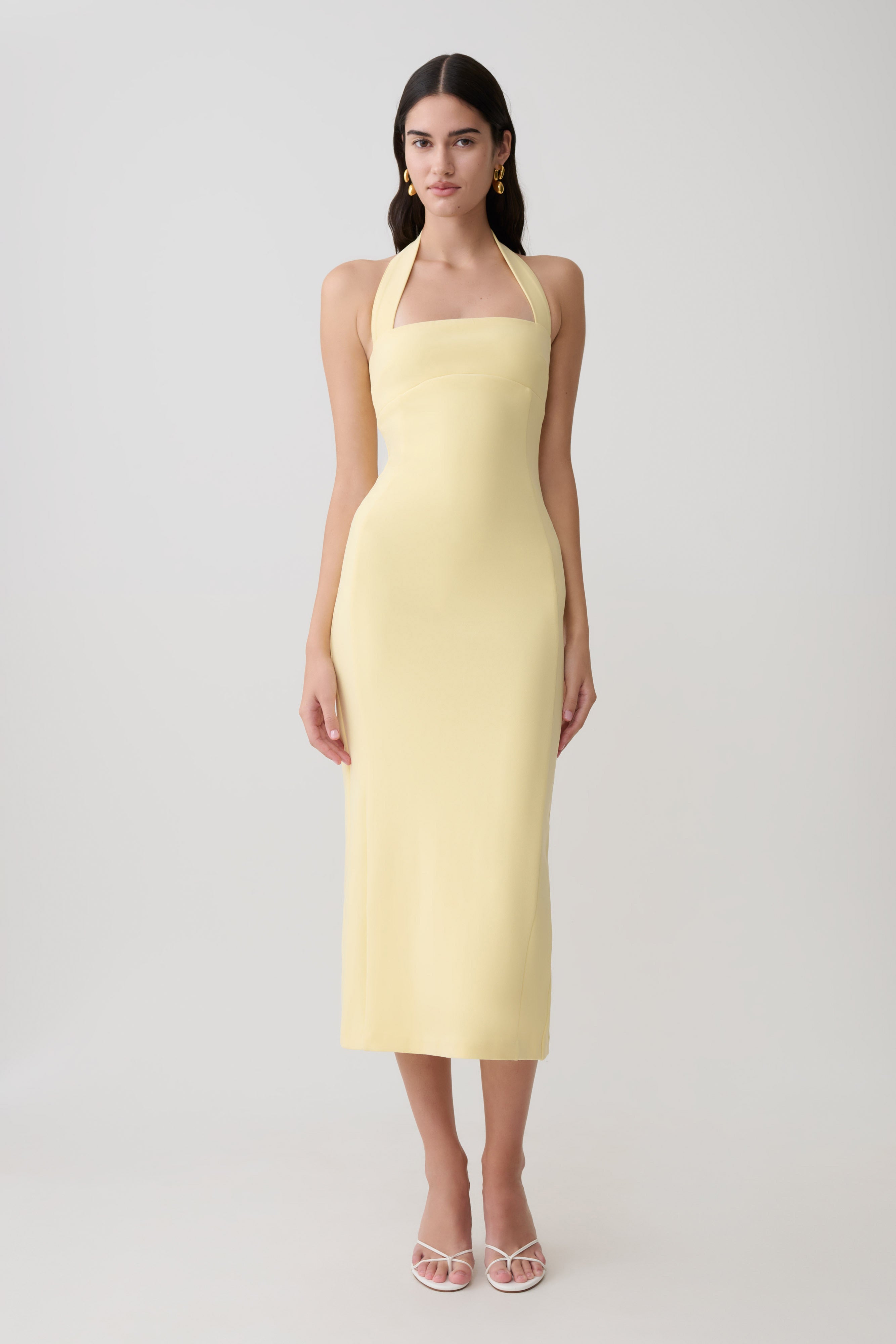 halter cocktail dresses Amelita Suiting Midi Dress / Pale Lemon | MESHKI print kaftan Color:Red Color For the perfect guest 1191 Wedding Dress -