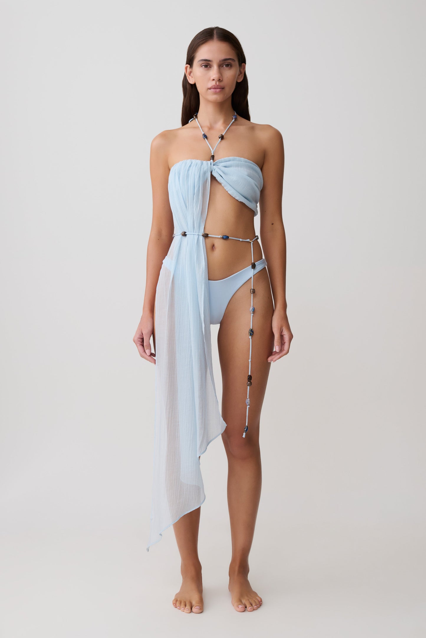 Kai Beaded Draped Scarf Top - Pale Blue