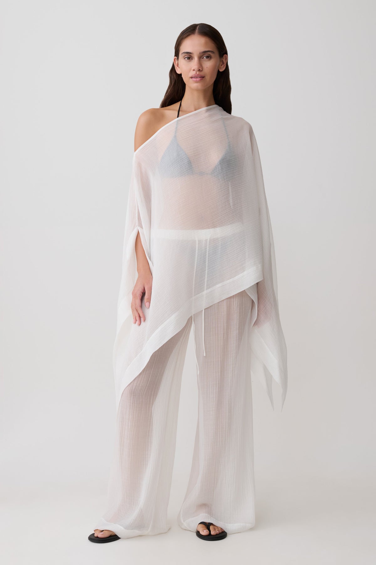 Leilani Sheer Drawstring Wide Leg Pants - Ivory
