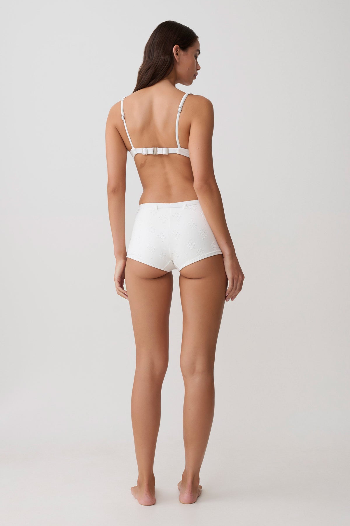 Abra Underwire Apex Bikini Top - White Textured Fabric