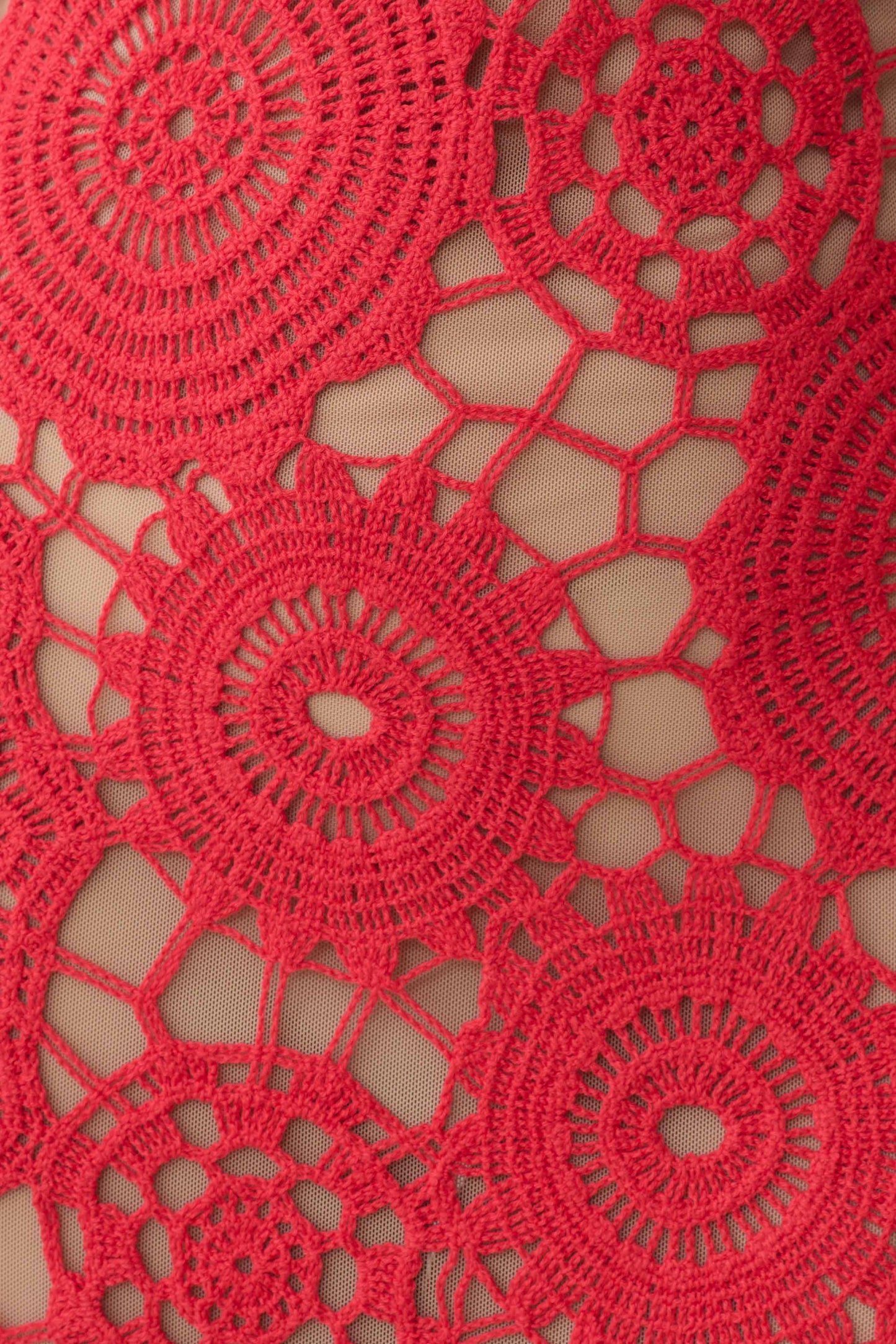 Delta Crochet Halter Midi Dress - Red