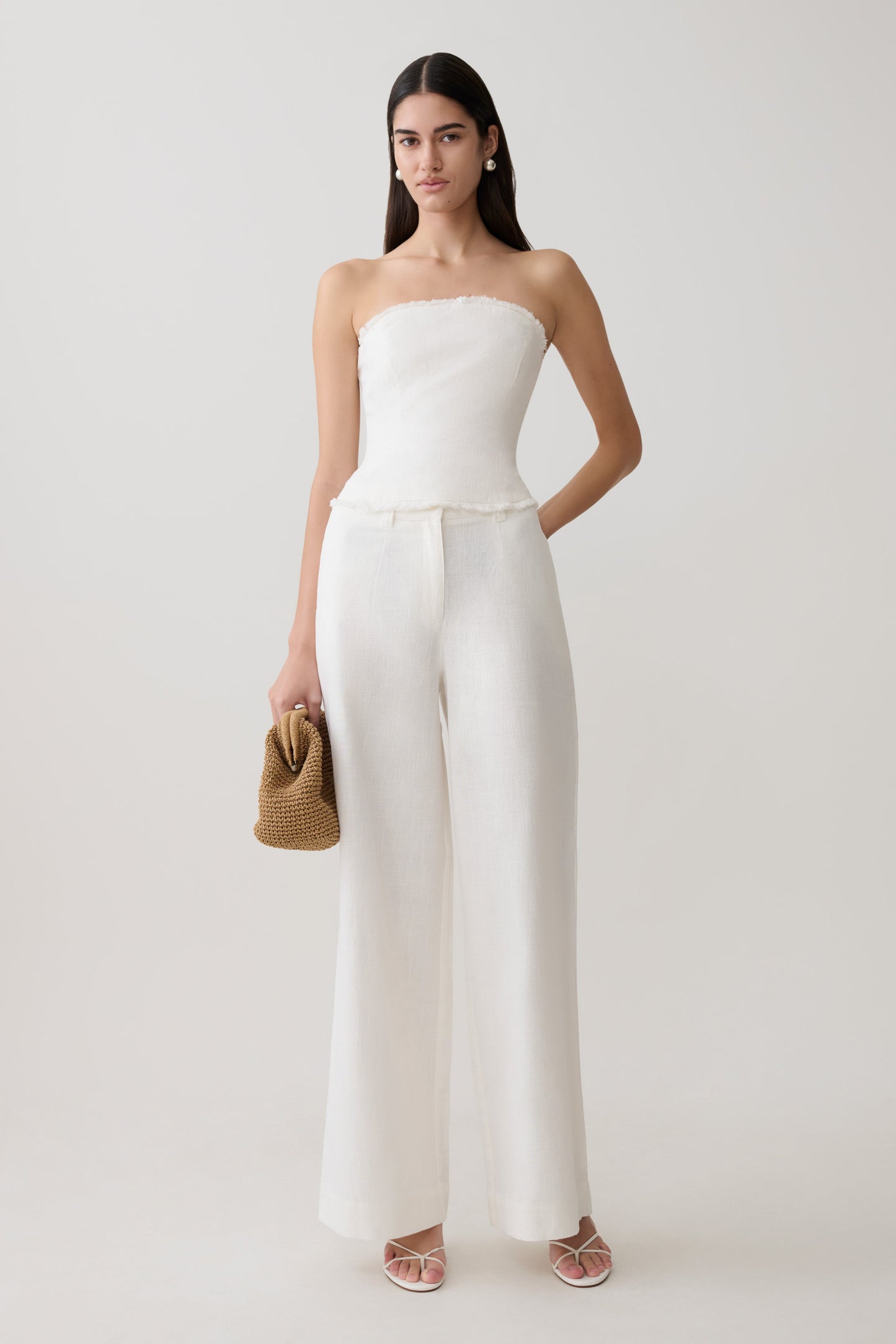 Brielle Straight Leg Linen Pant - White